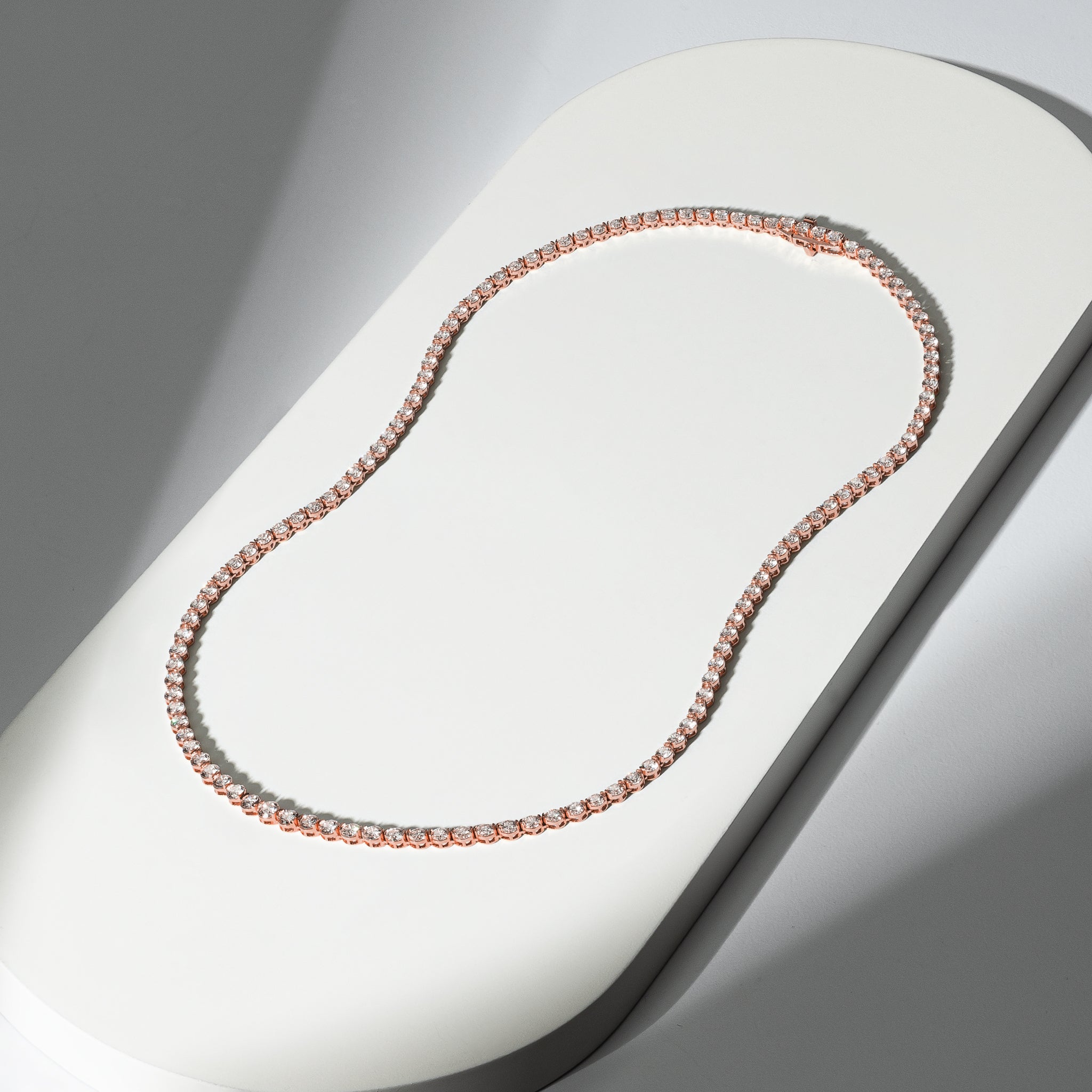 Rose Gold Half Bezel All The Way 13.00cts Round Diamond 17.00" Tennis Necklace