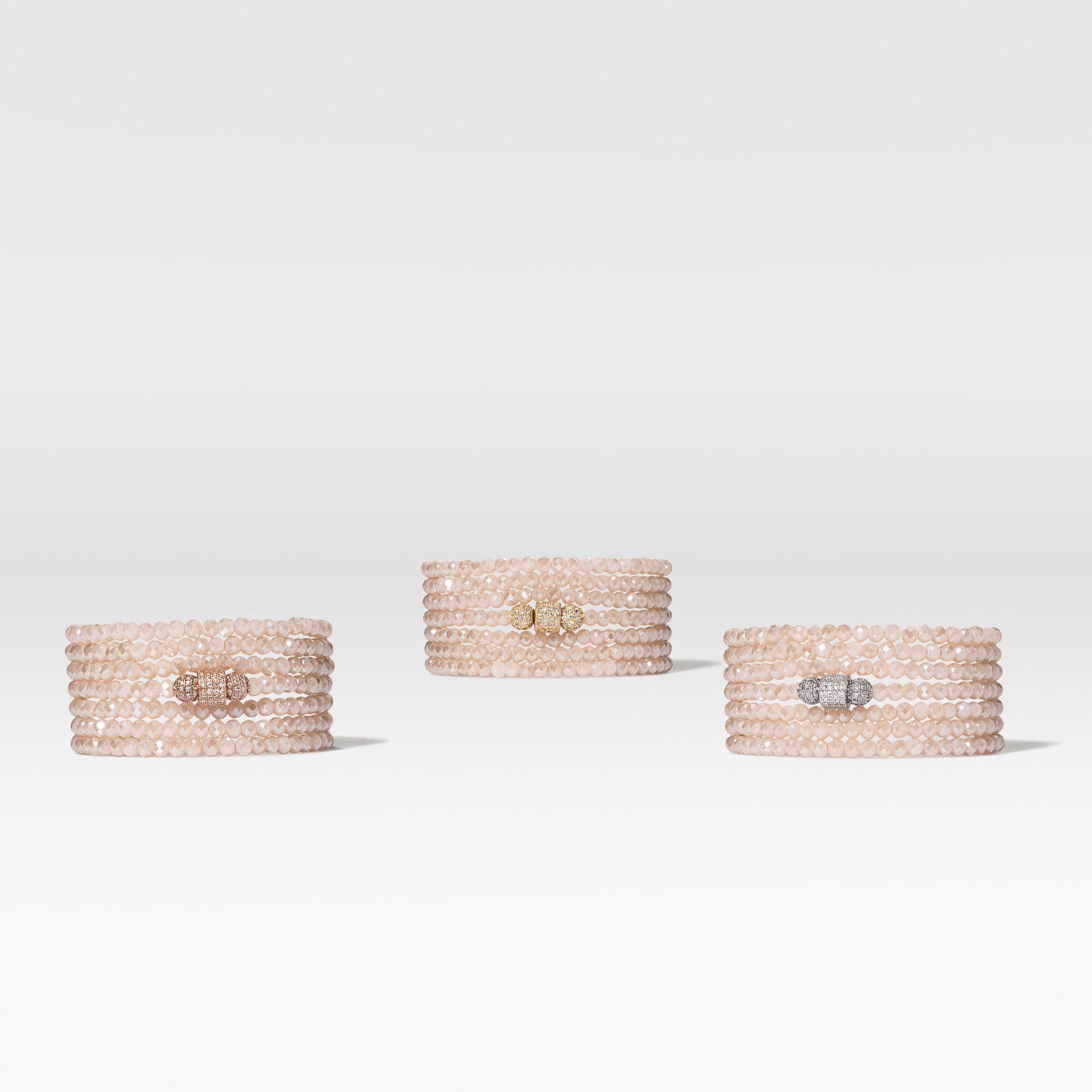 4mm Rose Crystal with Rose Cubic Zirconia Seven Wrap Bracelet and Necklace
