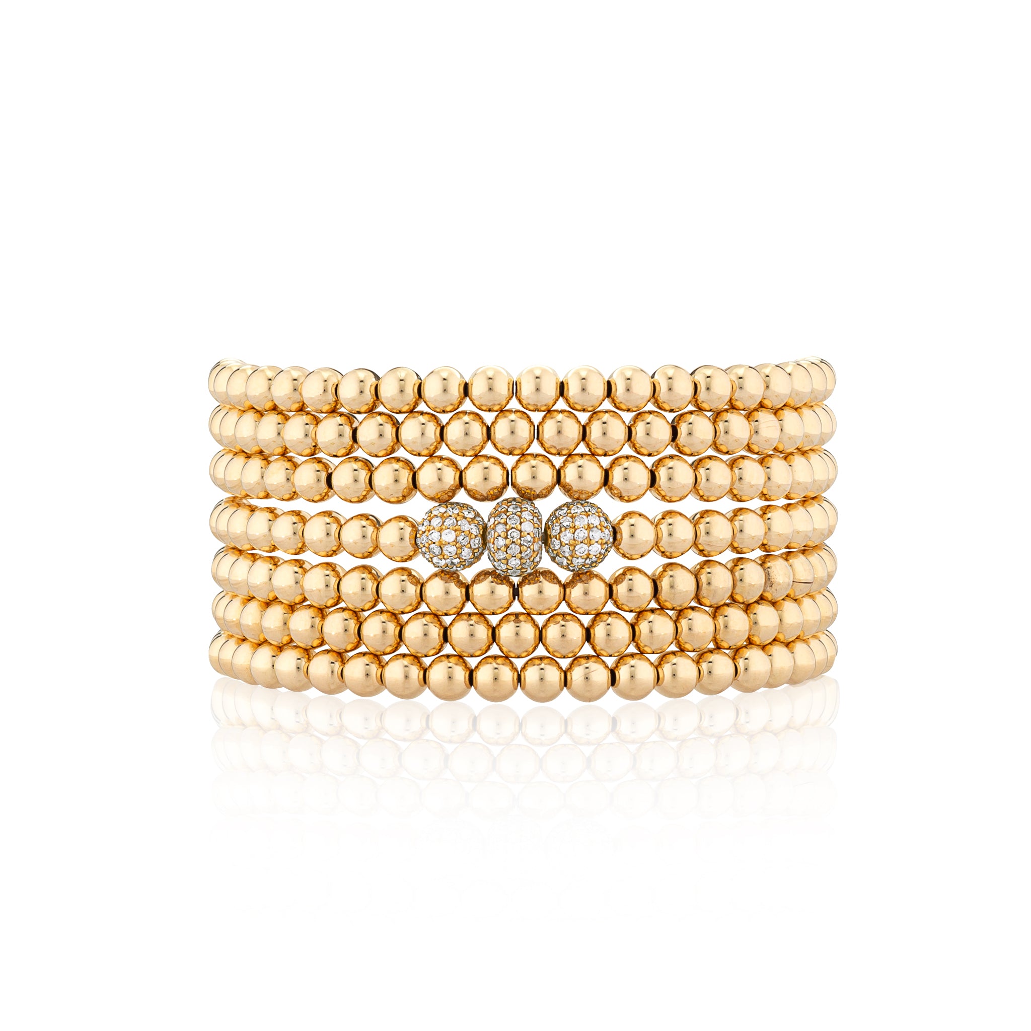 4mm Gold Filled Beads and Yellow Gold Diamond Accent Seven Wrap Bracelet