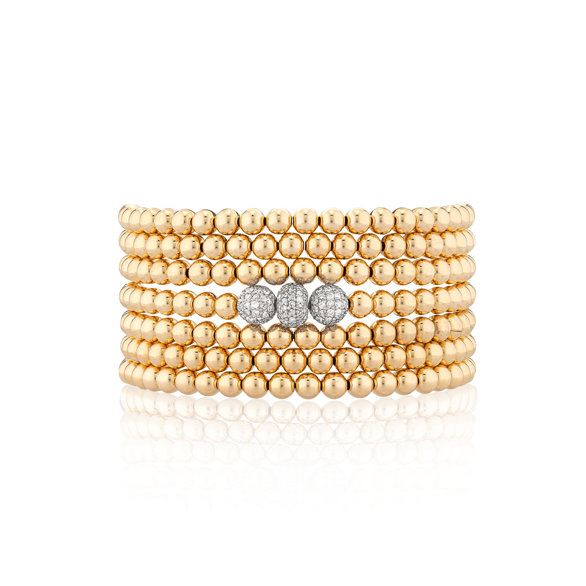 4mm Gold Filled Beads and White Gold Diamond Accent Seven Wrap Bracelet