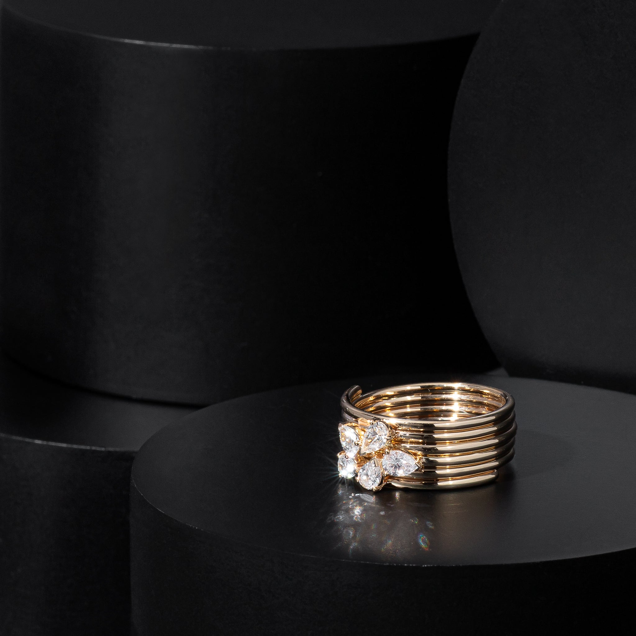 14 Karat Yellow Gold Pear Diamond Barrel Ring