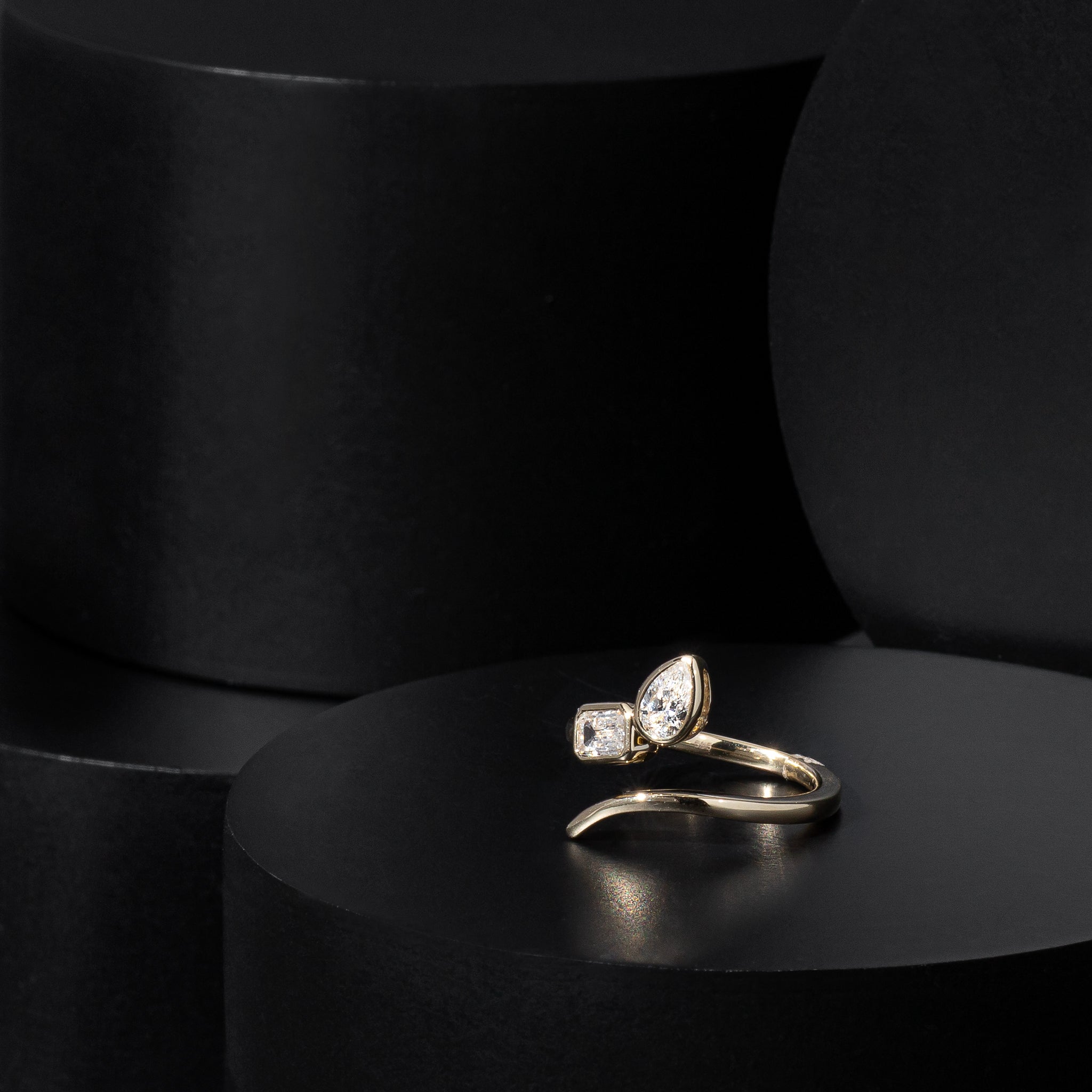 14 Karat Yellow Gold Two Diamond Twist Ring