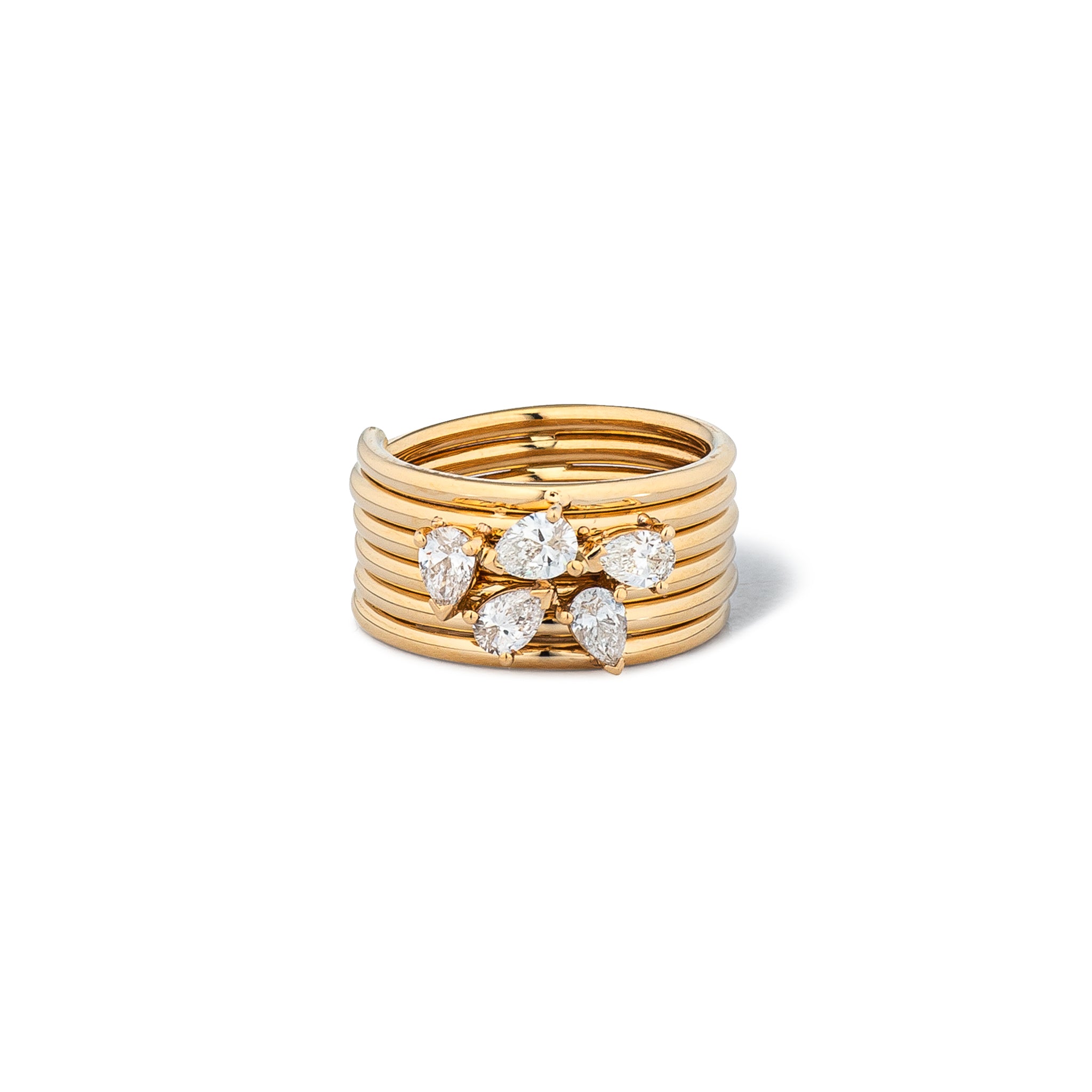 14 Karat Yellow Gold Pear Diamond Barrel Pinky Ring