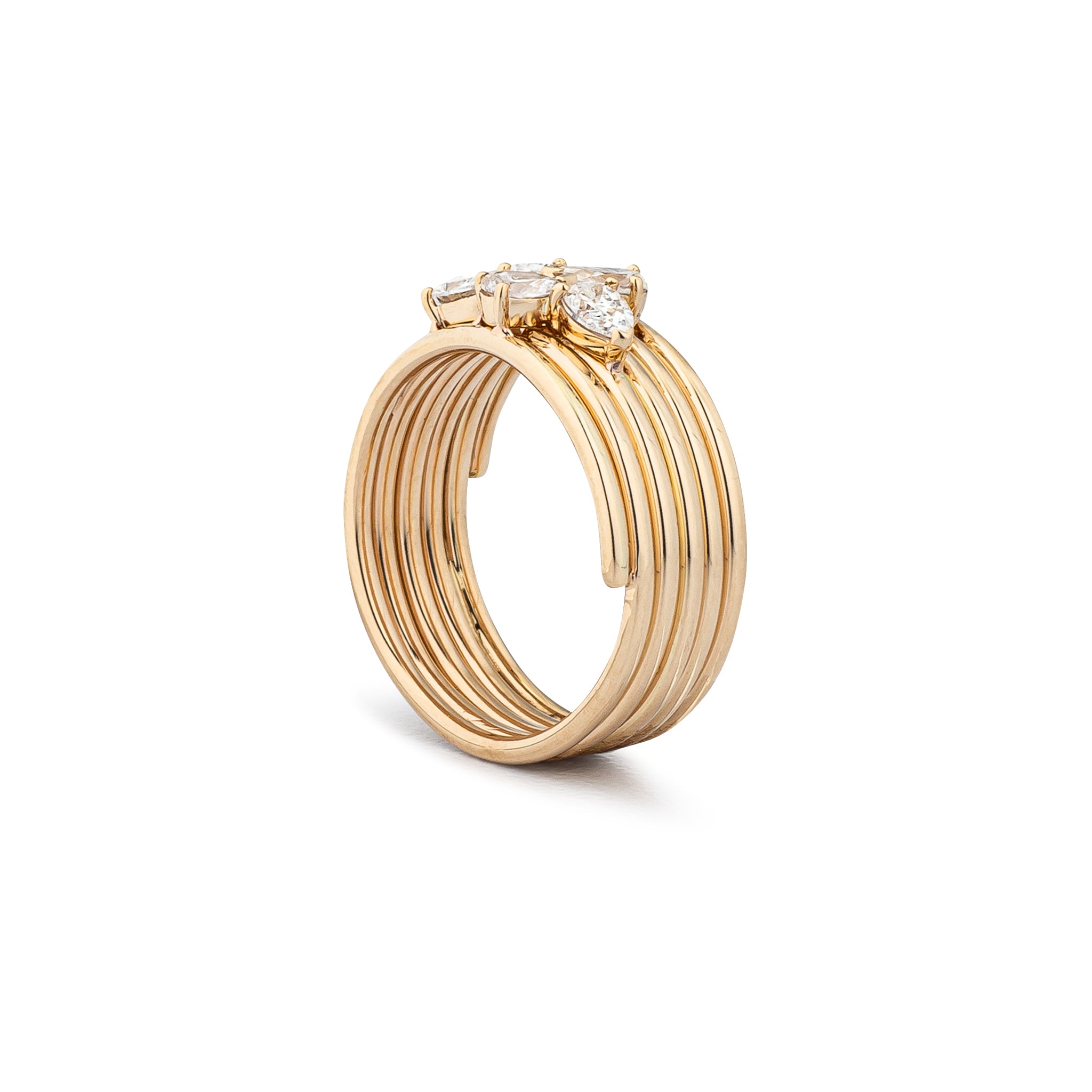 14 Karat Yellow Gold Pear Diamond Barrel Ring