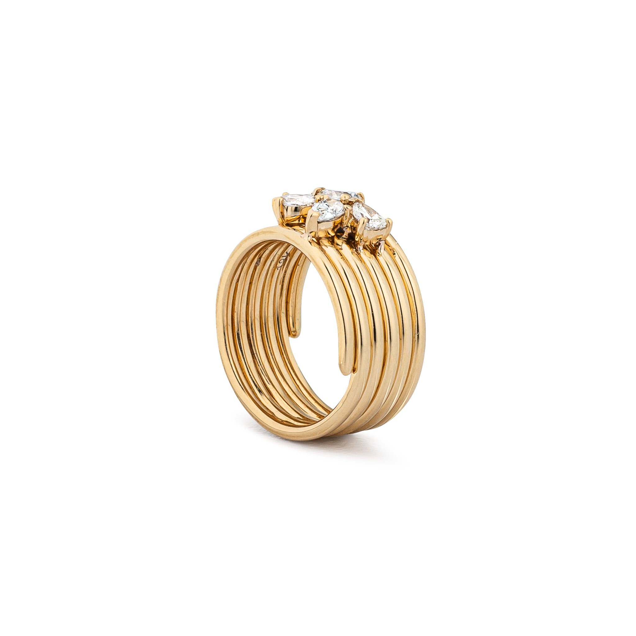 14 Karat Yellow Gold Pear Diamond Barrel Pinky Ring