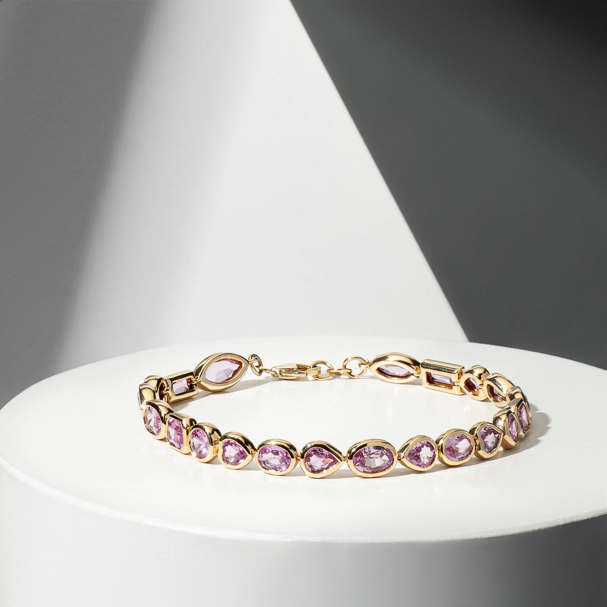 14 Karat Yellow Gold Multi Shape Pink Sapphire Bracelet