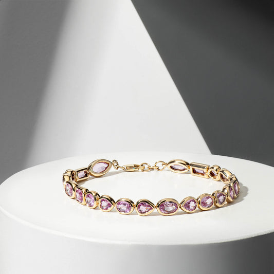 14 Karat Yellow Gold Multi Shape Pink Sapphire Bracelet