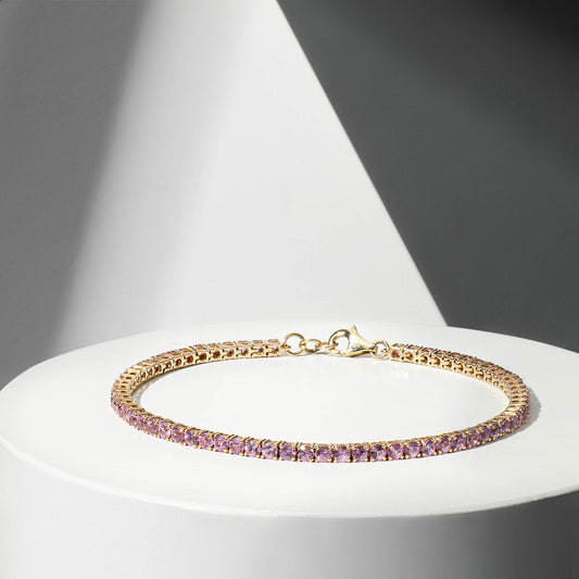 14 Karat Yellow Gold Pink Sapphire Tennis Bracelet