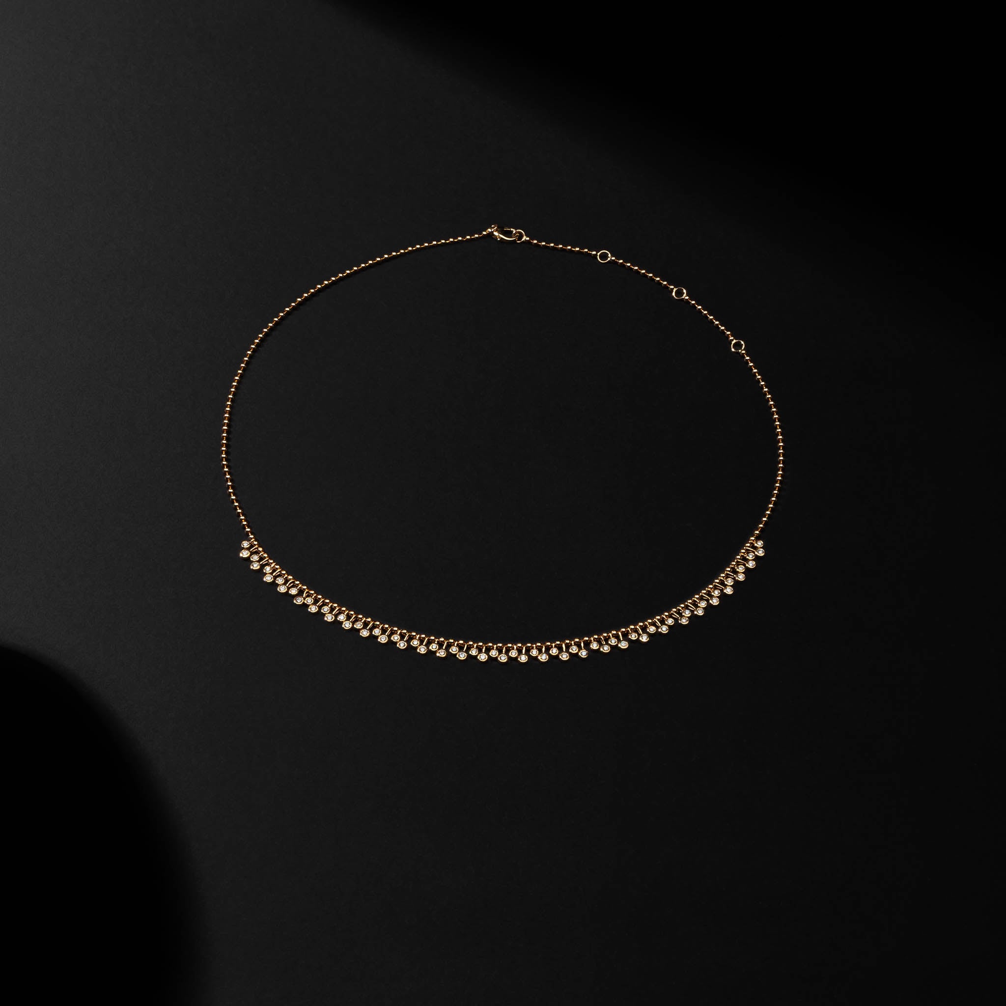 Yellow Gold Diamond Drop Bezel Ball Chain Necklace