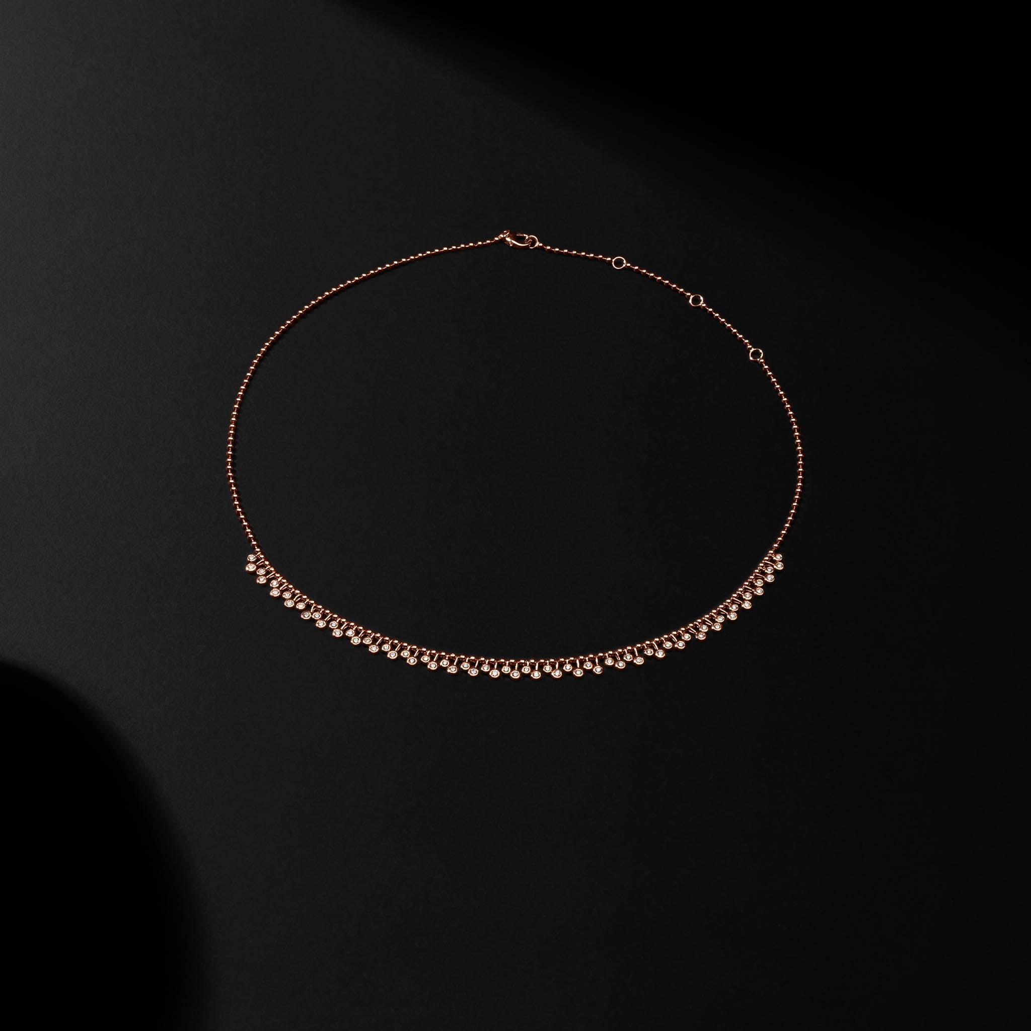 Rose Gold Diamond Drop Bezel Ball Chain Necklace