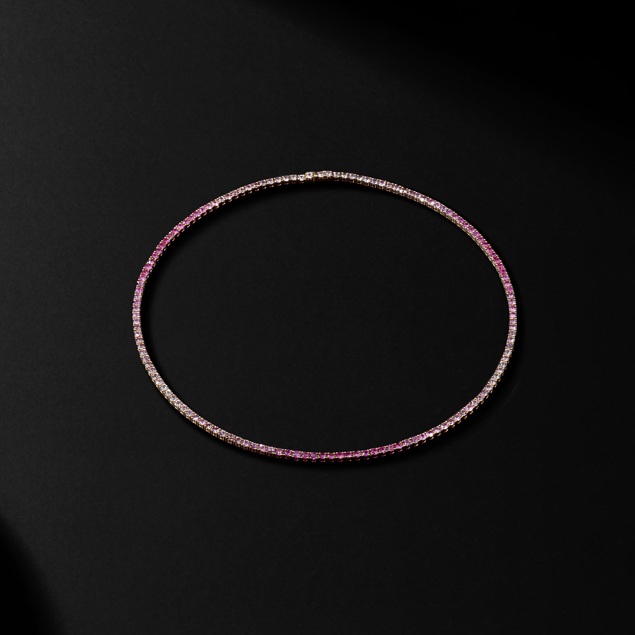 14 Karat Gold and Ombre Pink Sapphire 8.00cts Oval 16.00" Tennis Necklace