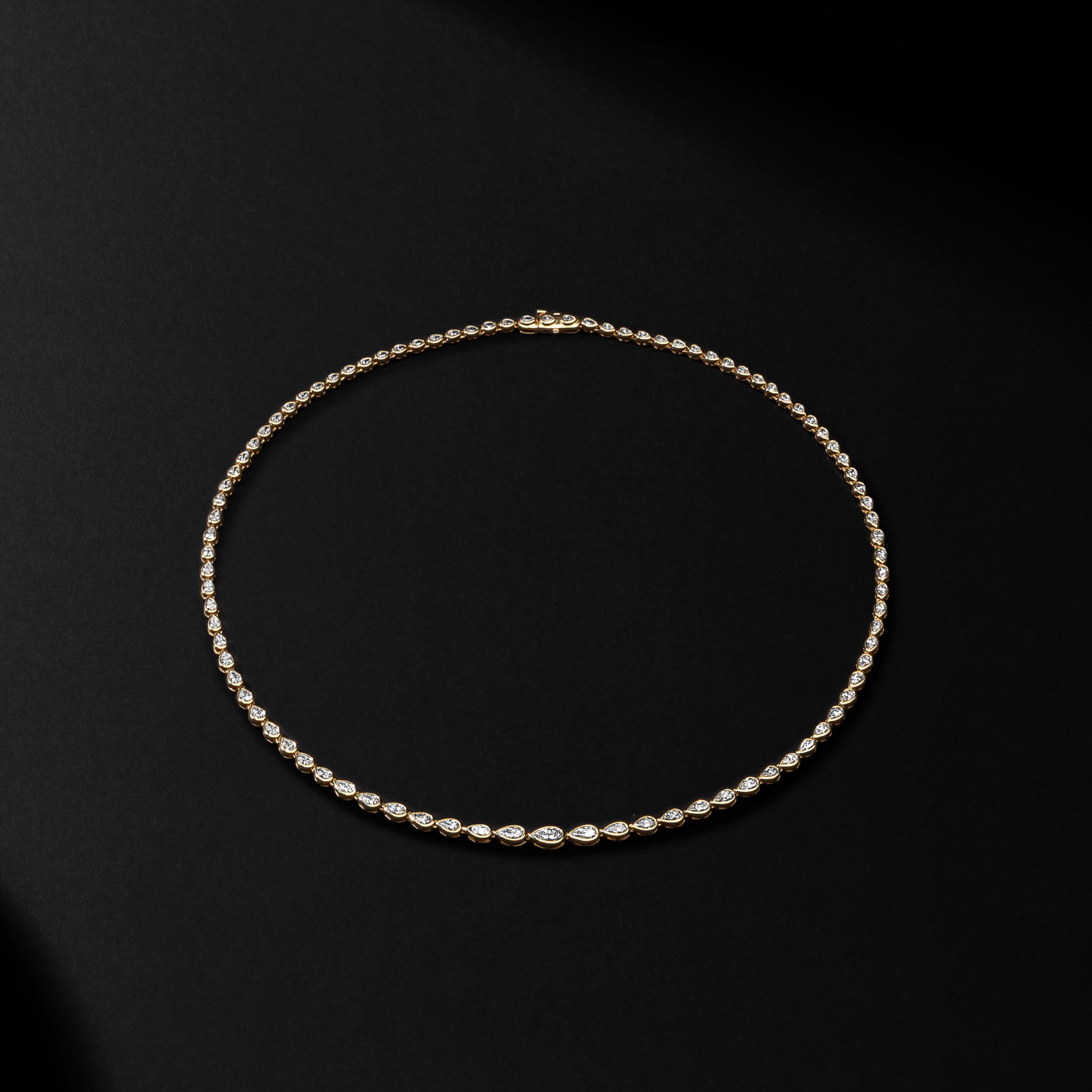 Yellow Gold Bezel All The Way 7.00cts Pear Diamond 17.00" Tennis Necklace