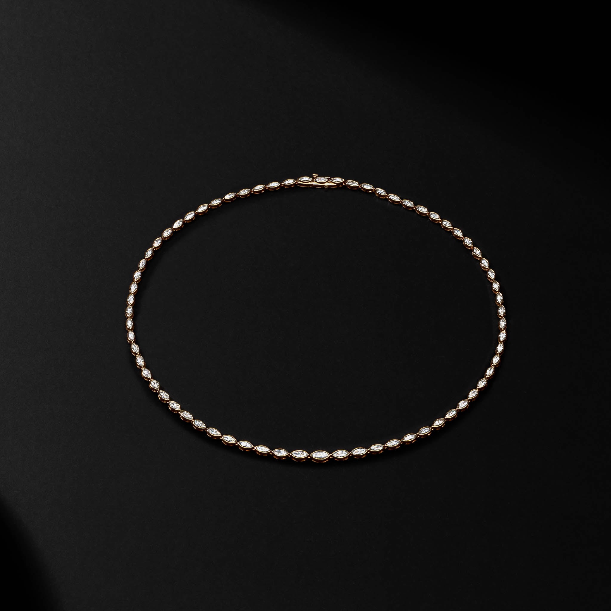 Yellow Gold Bezel All The Way 9.00cts Marquise Diamond 17.00" Tennis Necklace
