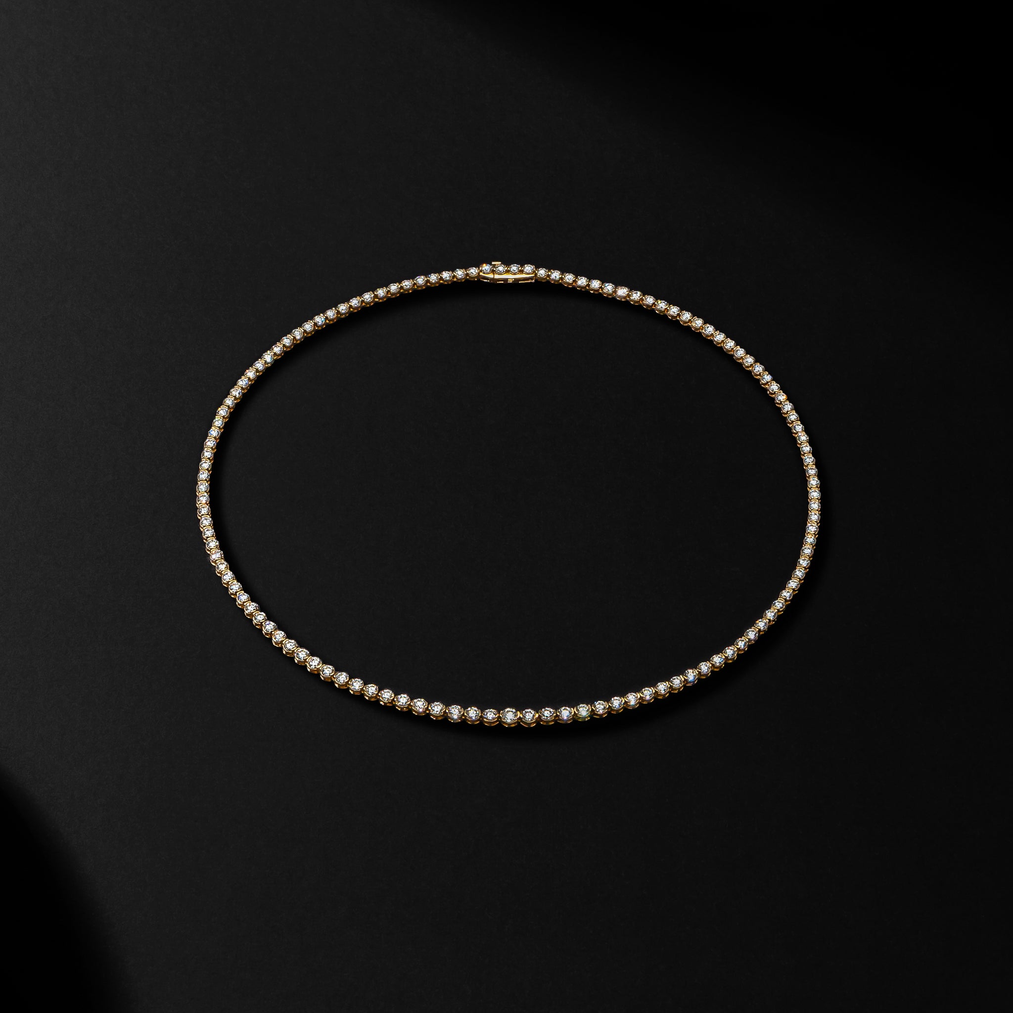 Yellow Gold Half Bezel All The Way 13.00cts Round Diamond 17.00" Tennis Necklace