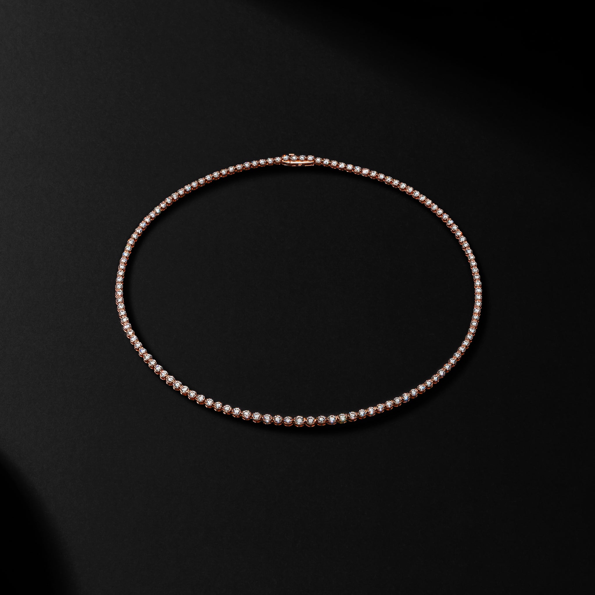 Rose Gold Half Bezel All The Way 13.00cts Round Diamond 17.00" Tennis Necklace