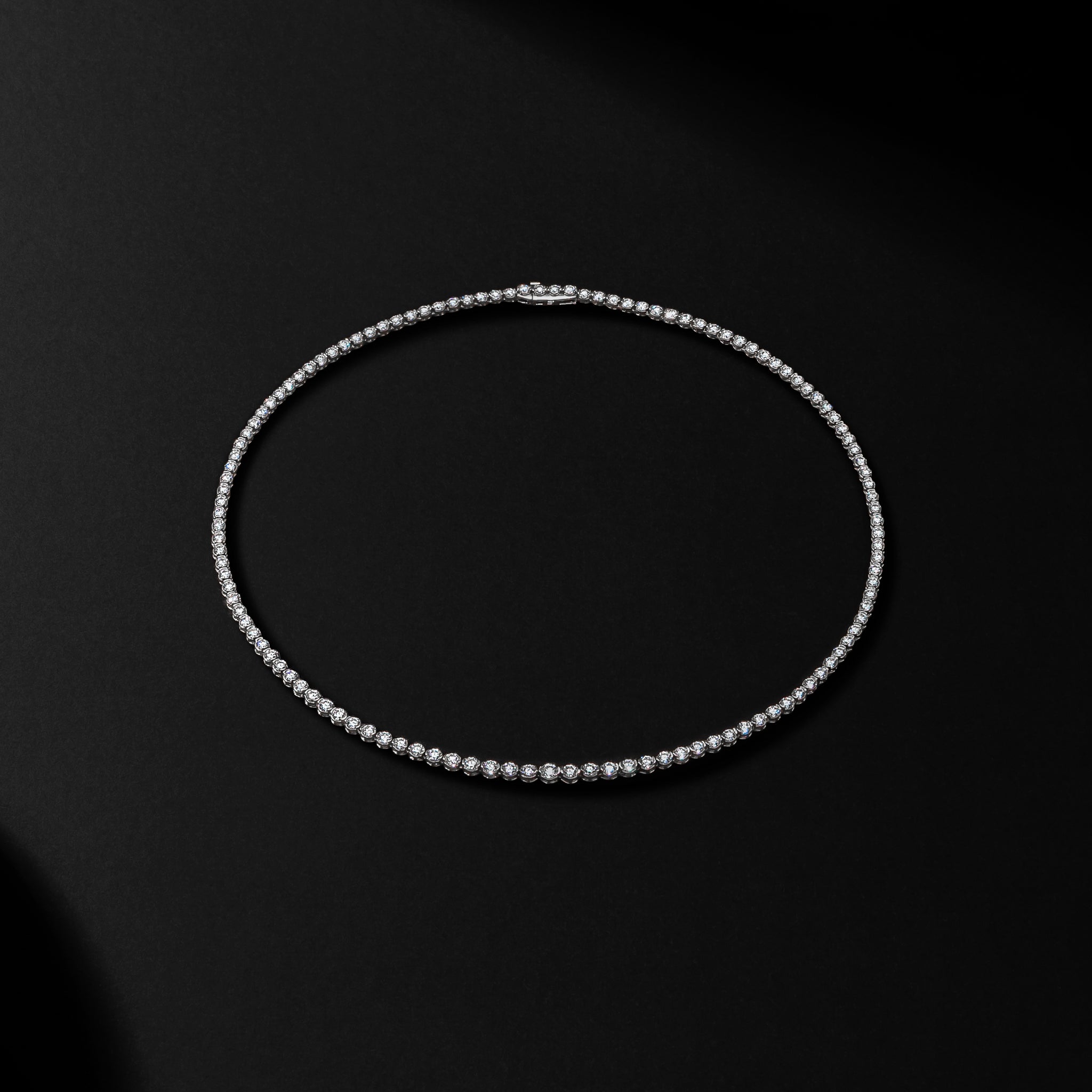White Gold Half Bezel All The Way 13.00cts Round Diamond 17.00" Tennis Necklace