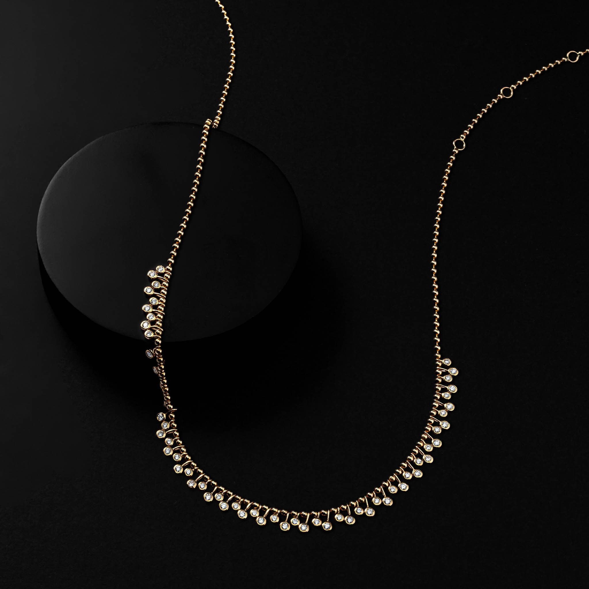 Yellow Gold Diamond Drop Bezel Ball Chain Necklace