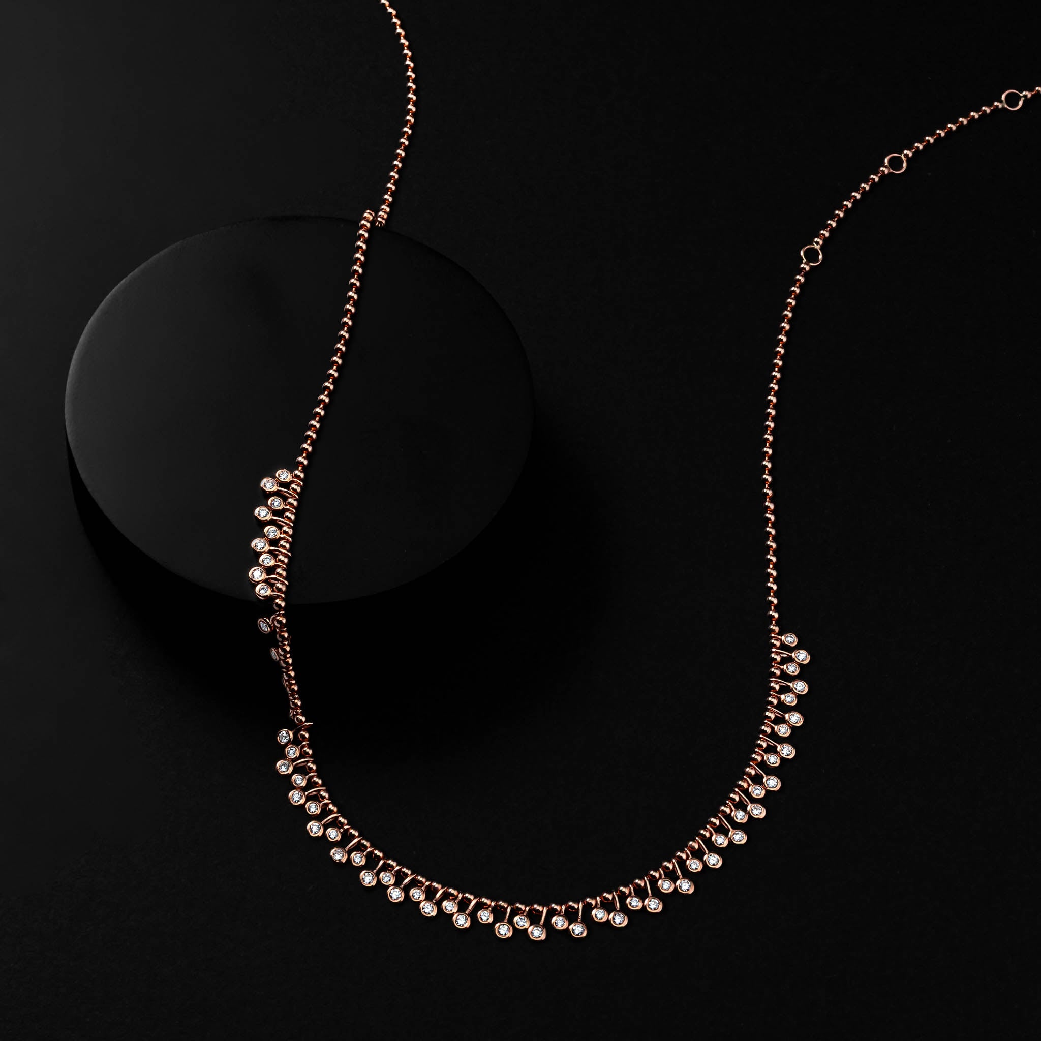 Rose Gold Diamond Drop Bezel Ball Chain Necklace