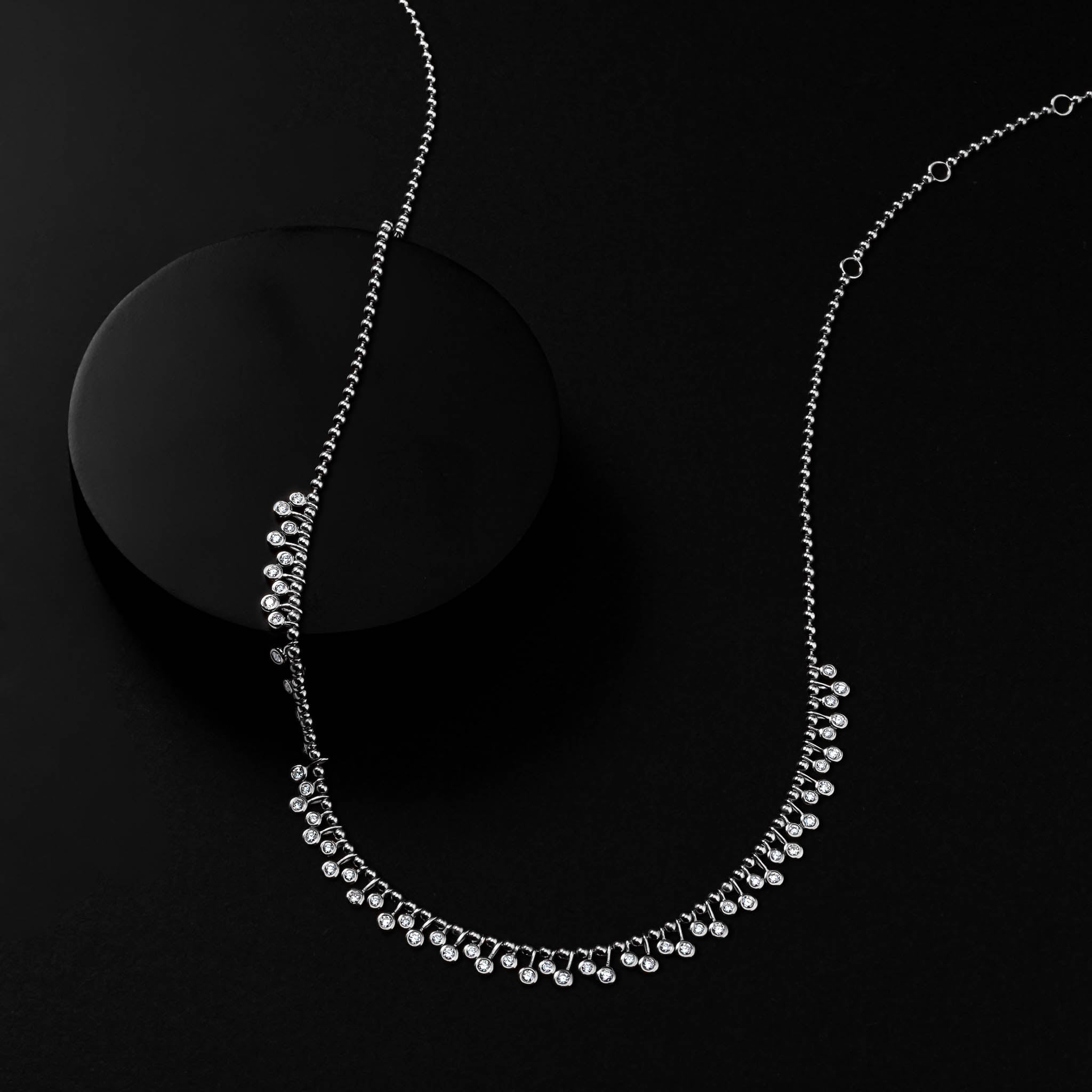 White Gold Diamond Drop Bezel Ball Chain Necklace