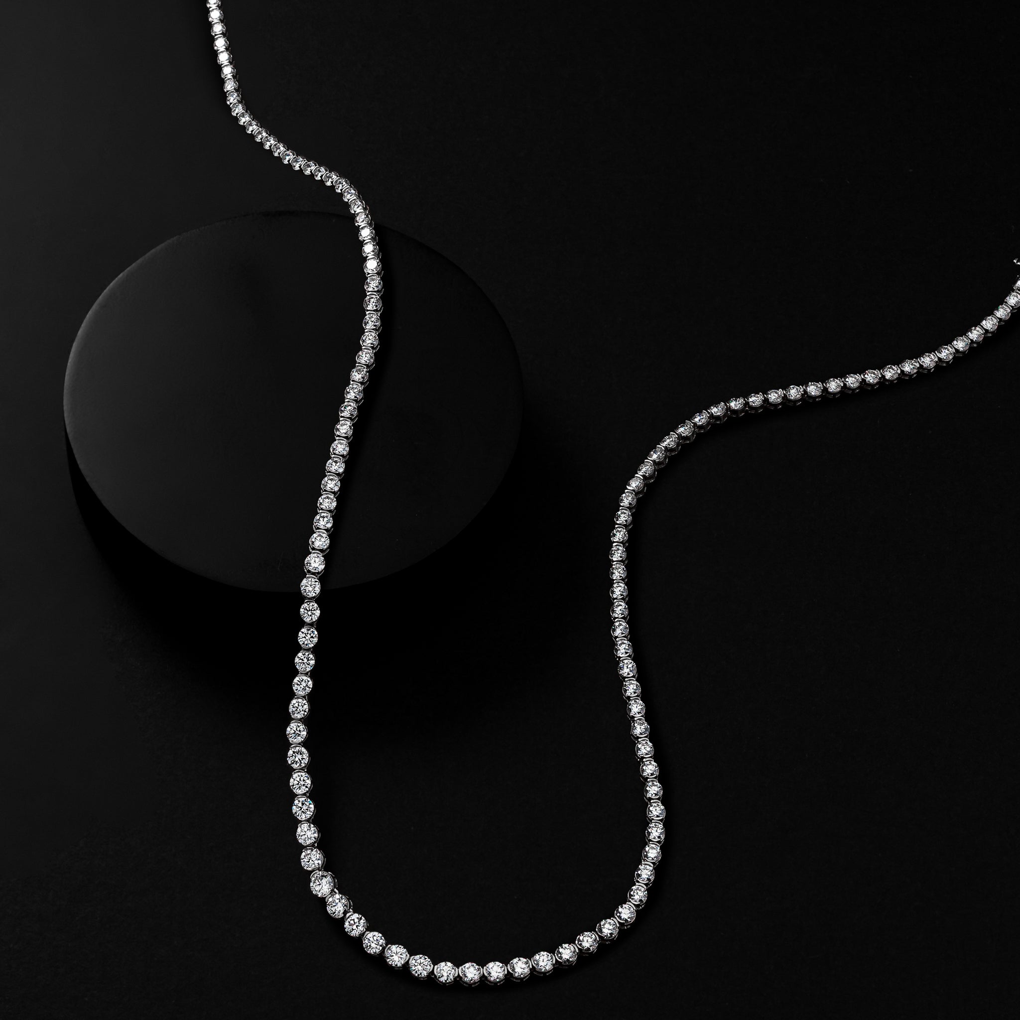 White Gold Half Bezel All The Way 13.00cts Round Diamond 17.00" Tennis Necklace