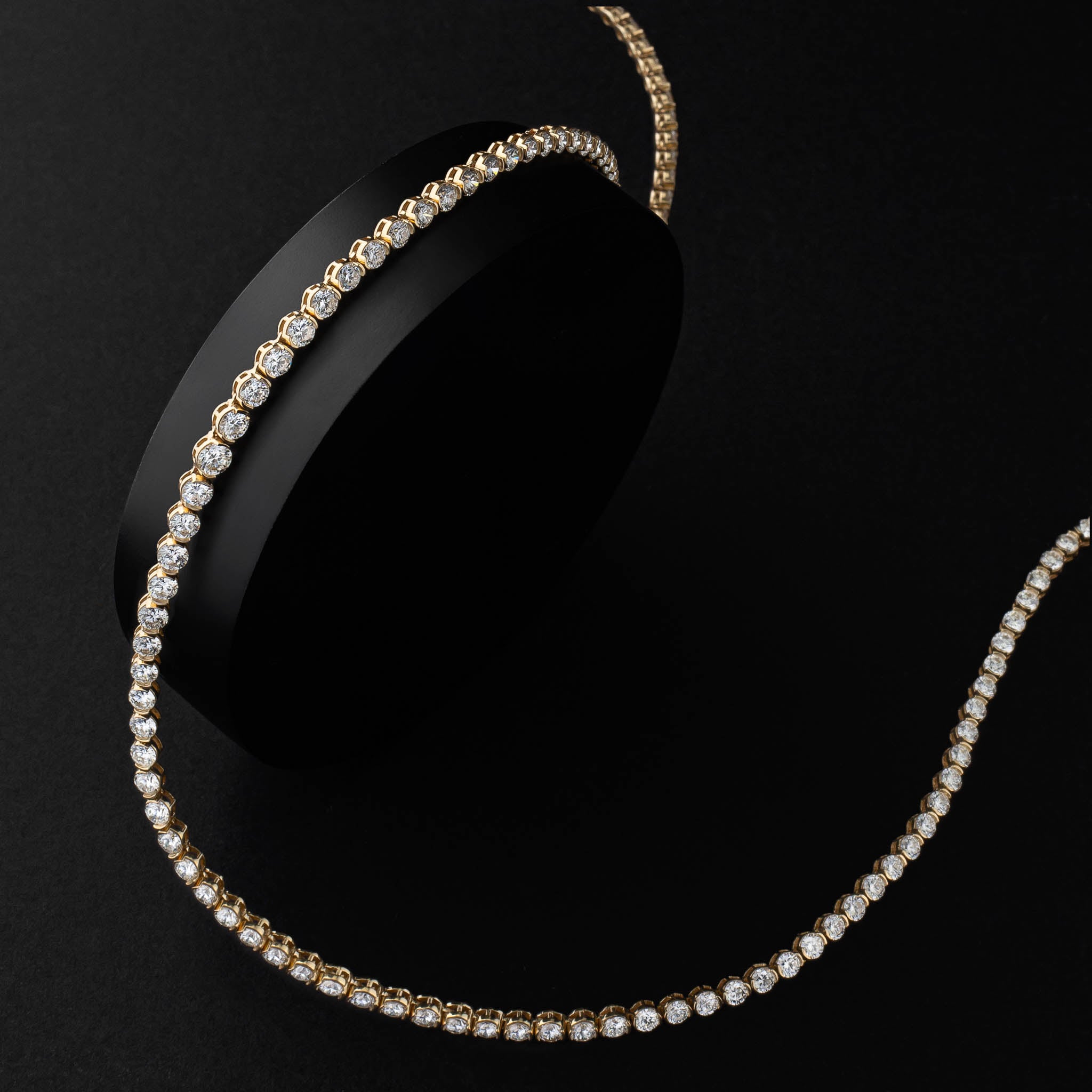 Yellow Gold Half Bezel All The Way 13.00cts Round Diamond 17.00" Tennis Necklace