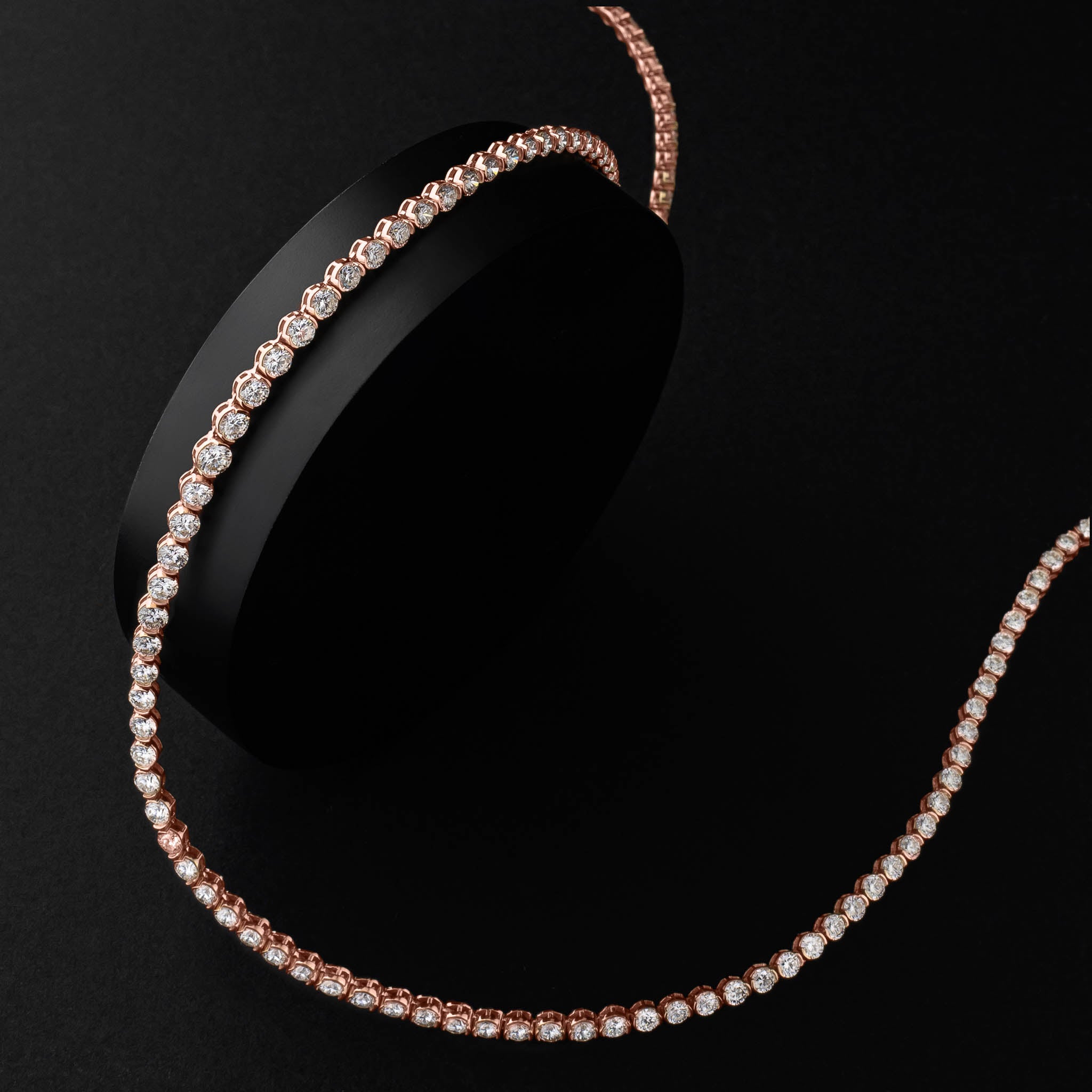 Rose Gold Half Bezel All The Way 13.00cts Round Diamond 17.00" Tennis Necklace