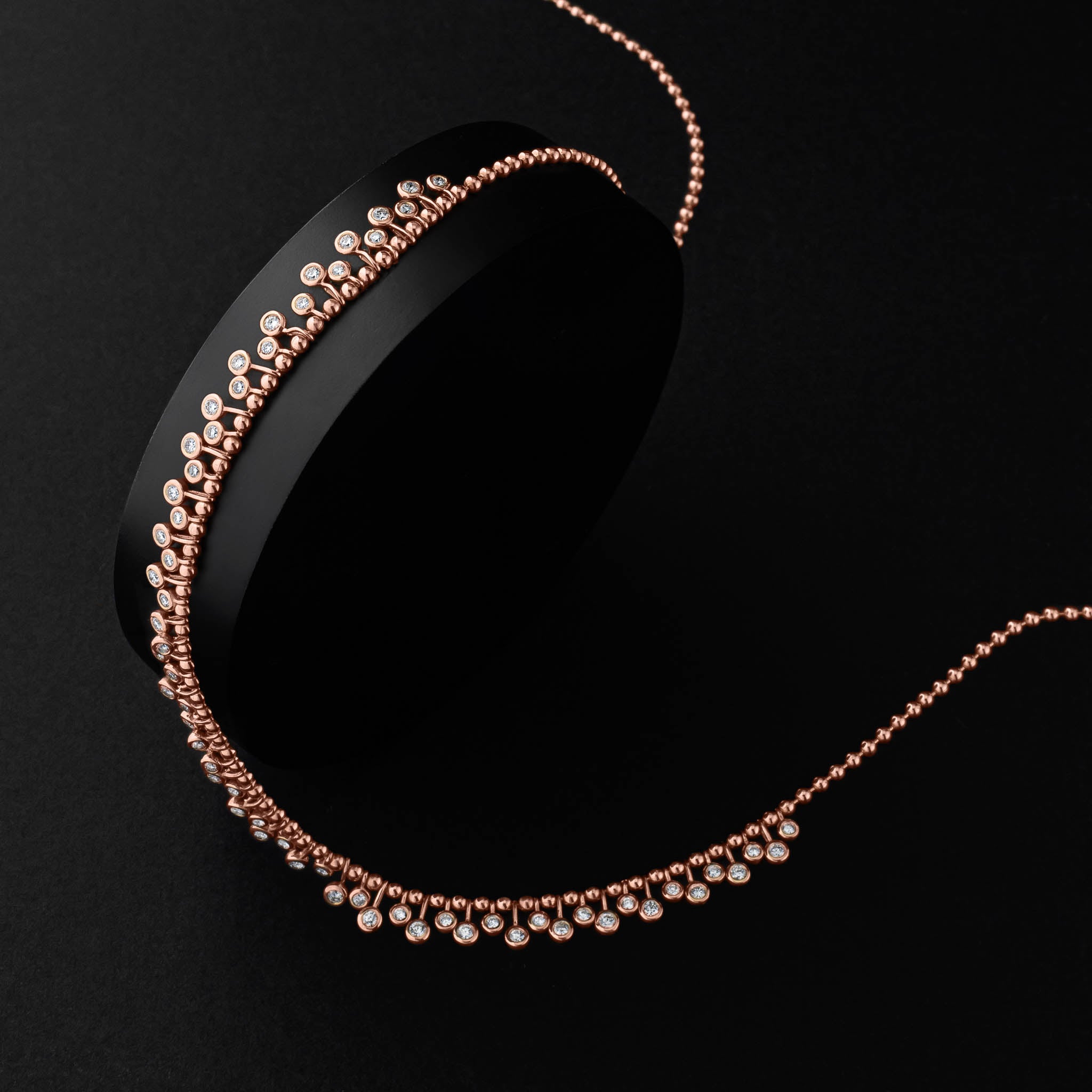 Rose Gold Diamond Drop Bezel Ball Chain Necklace