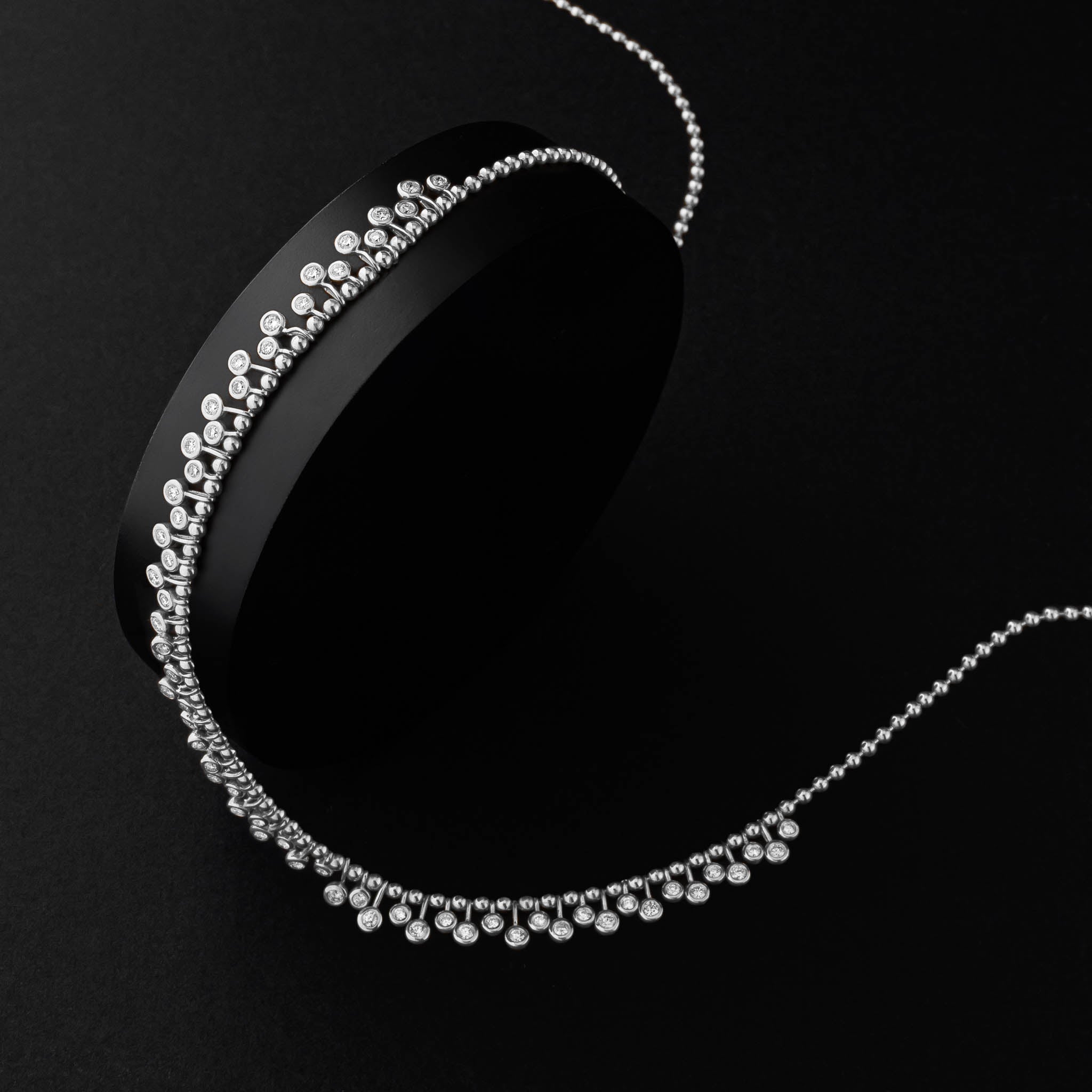 White Gold Diamond Drop Bezel Ball Chain Necklace