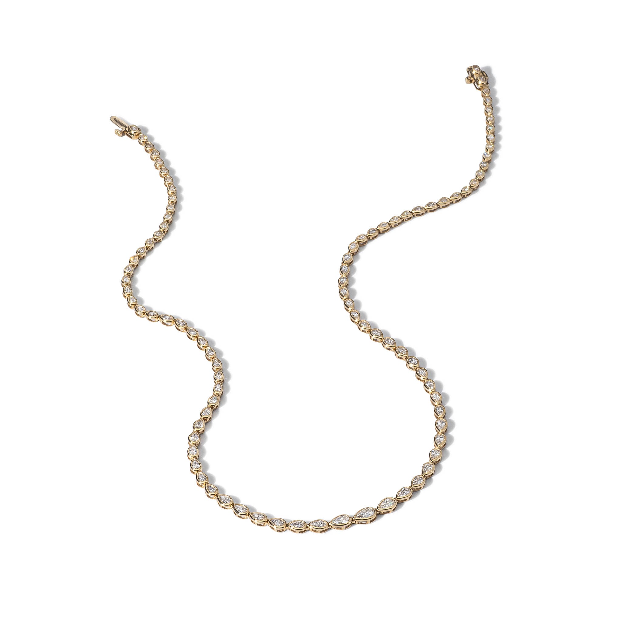 Yellow Gold Bezel All The Way 7.00cts Pear Diamond 17.00" Tennis Necklace