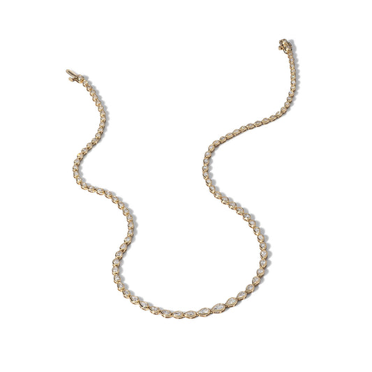 Yellow Gold Bezel All The Way 7.00cts Pear Diamond 17.00" Tennis Necklace