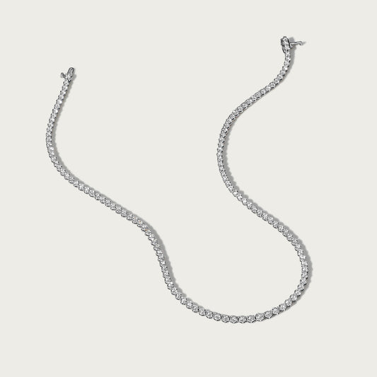 White Gold Half Bezel All The Way 13.00cts Round Diamond 17.00" Tennis Necklace