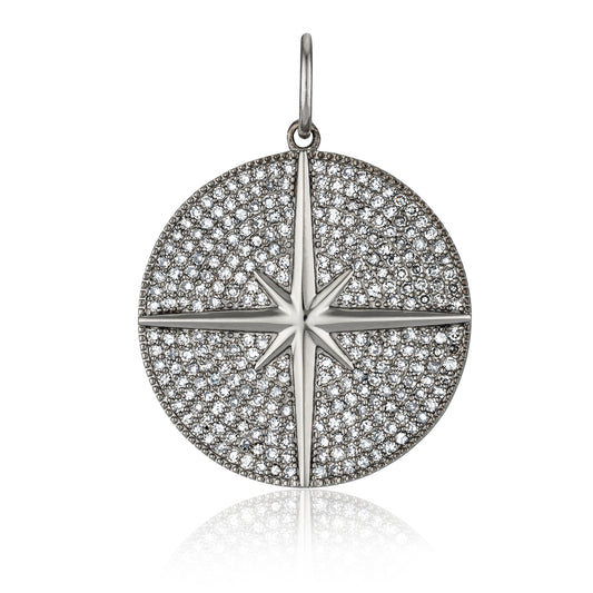 Black Rhodium and Diamond Compass Star Charm
