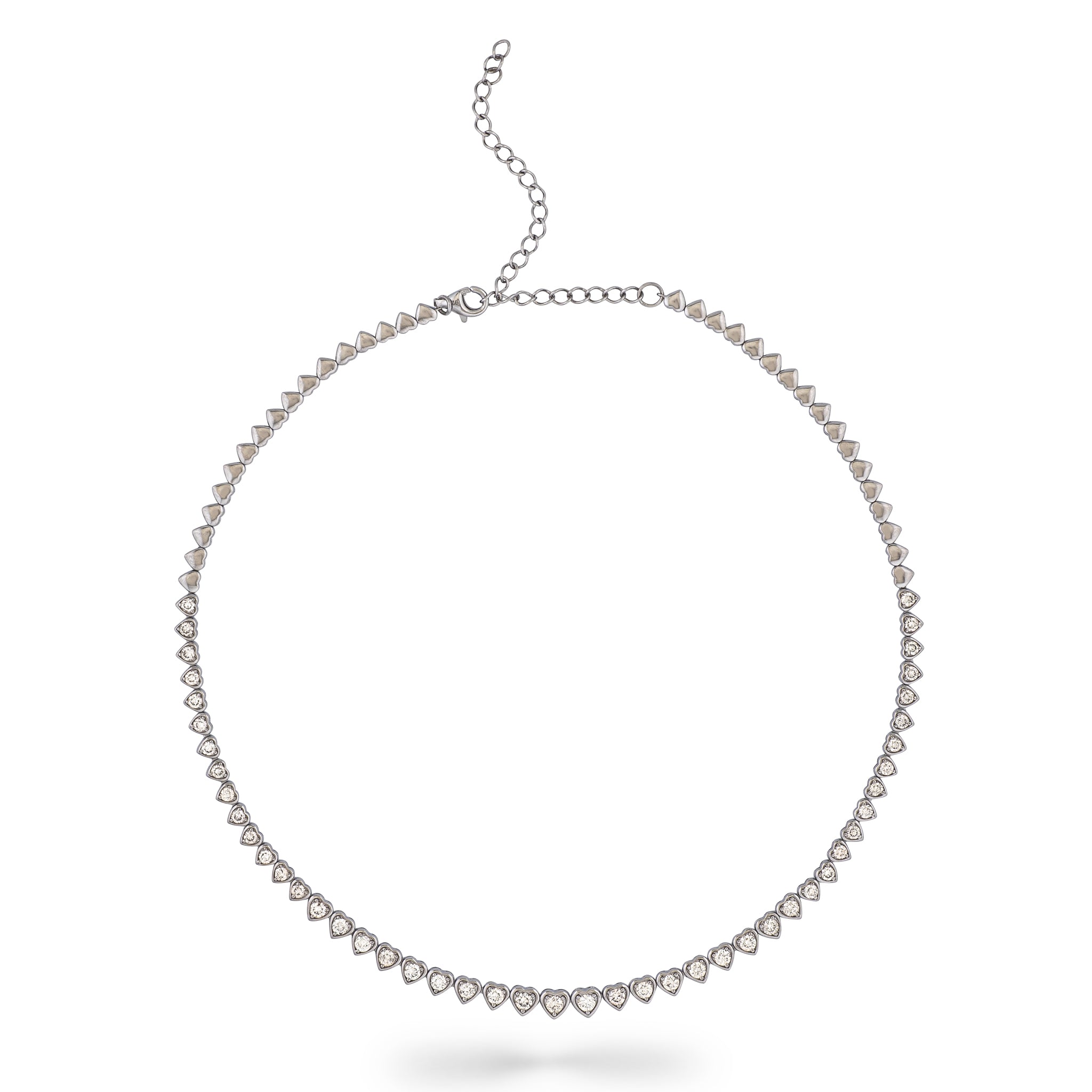 Sterling and Diamond Heart Tennis Necklace