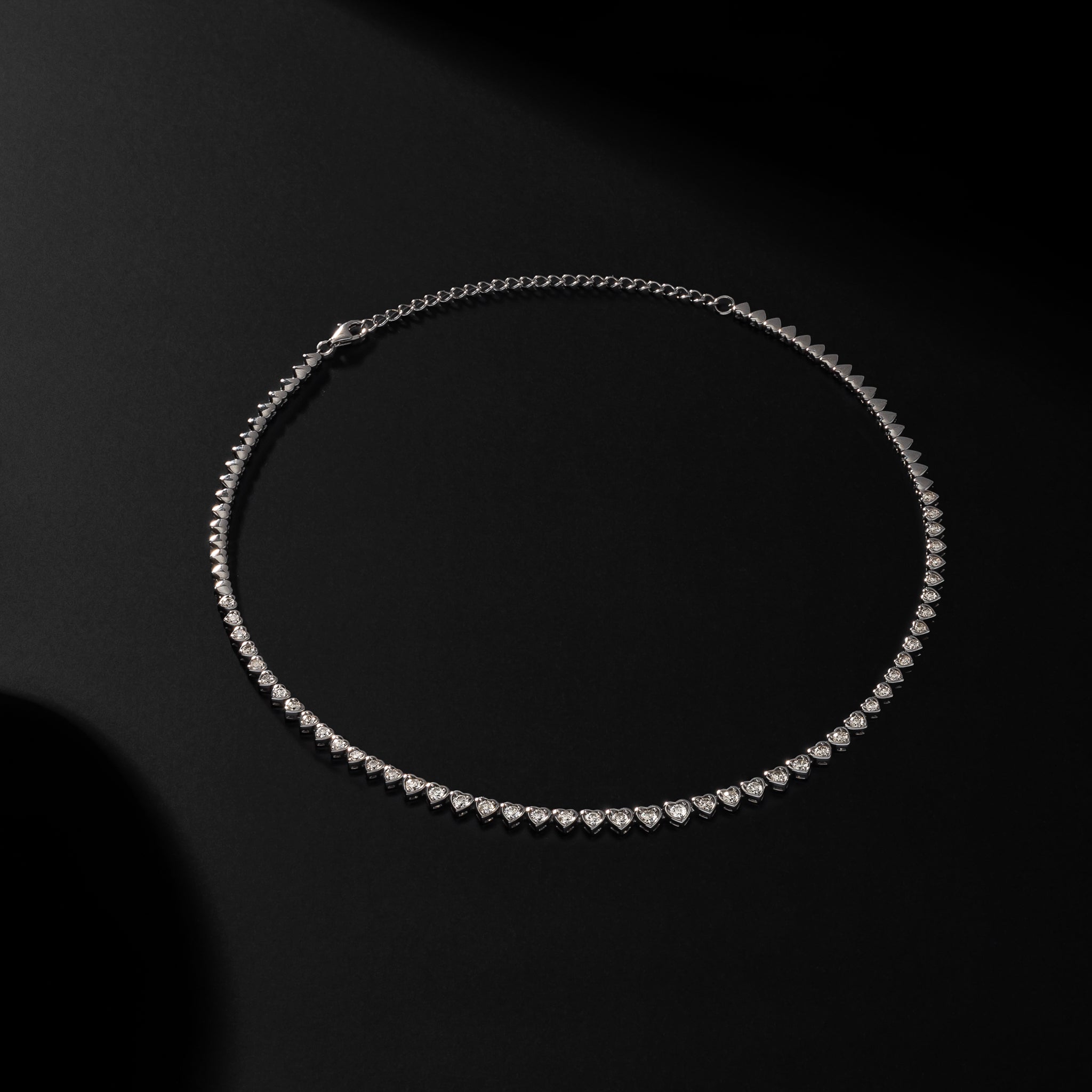 Sterling and Diamond Heart Tennis Necklace
