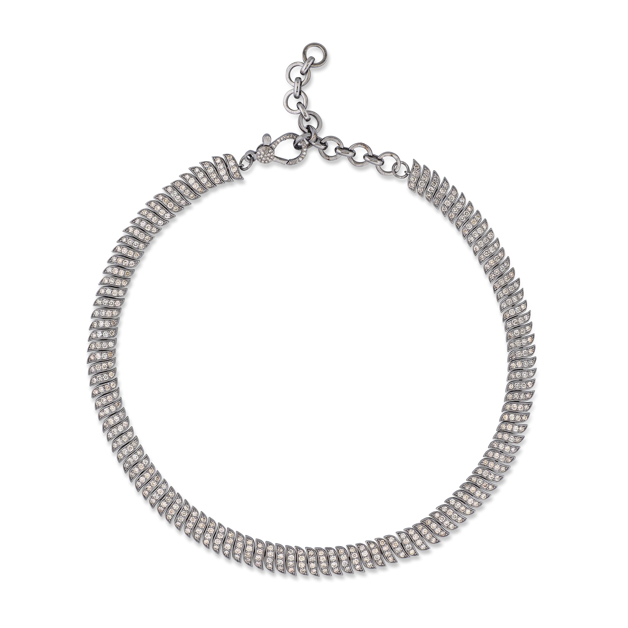 Sterling Silver and Pave Diamond Chain Wave Necklace