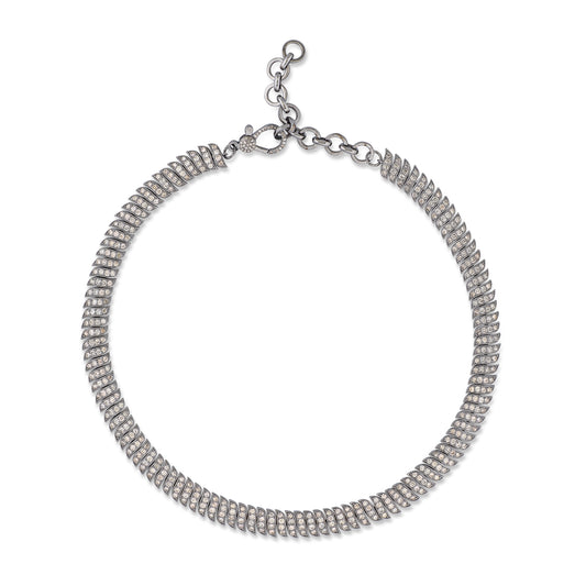 Sterling Silver and Pave Diamond Chain Wave Necklace