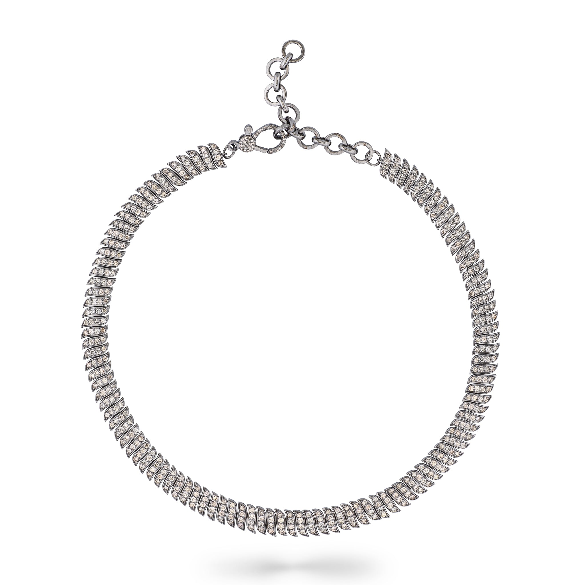 Sterling Silver and Pave Diamond Chain Wave Necklace