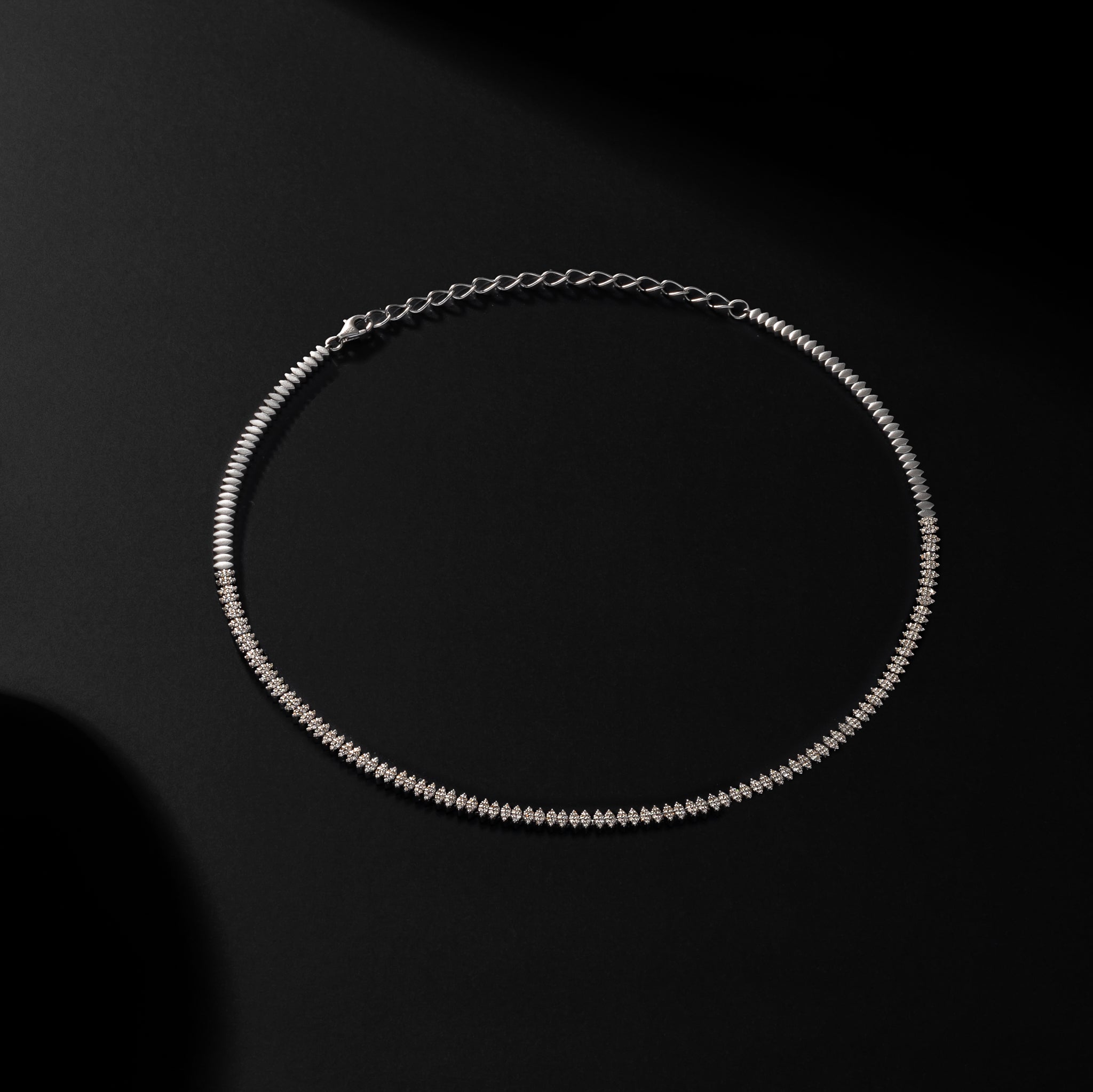 Sterling Silver and Pave Diamond Marquise Necklace