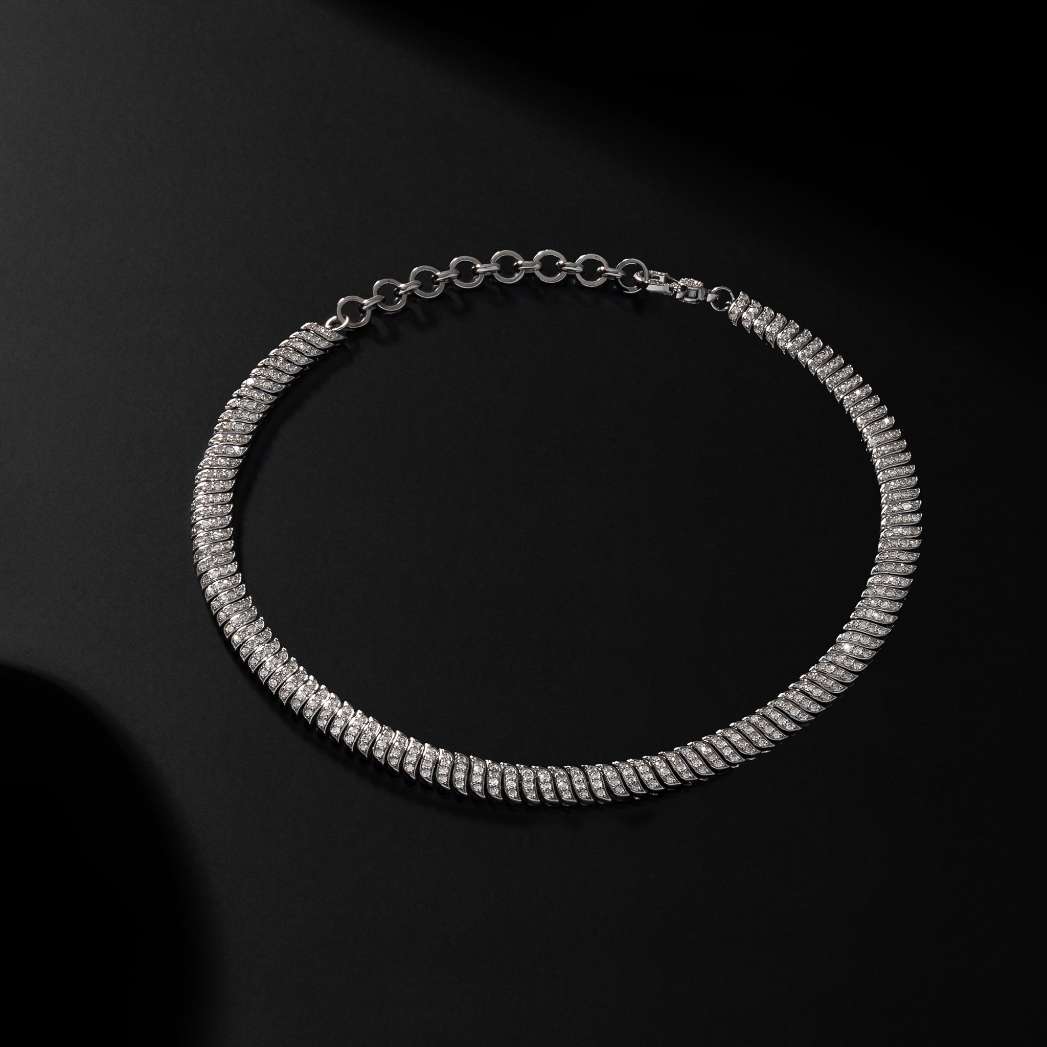 Sterling Silver and Pave Diamond Chain Wave Necklace