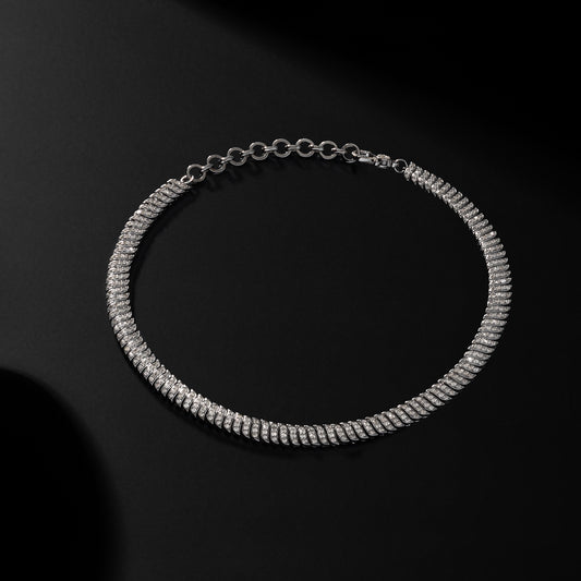 Sterling Silver and Pave Diamond Chain Wave Necklace