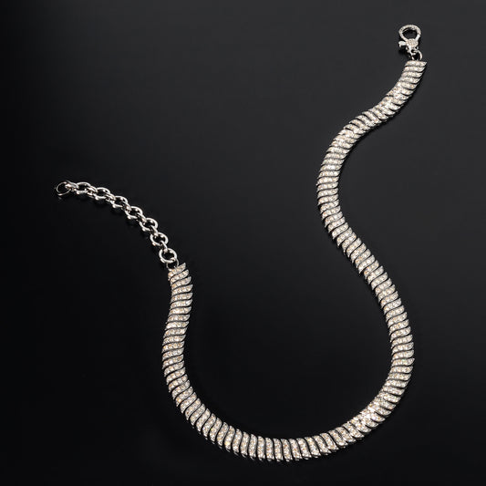 Sterling Silver and Pave Diamond Chain Wave Necklace