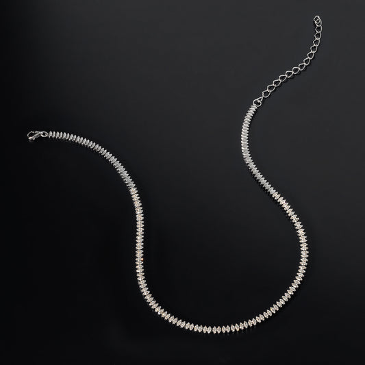 Sterling Silver and Pave Diamond Marquise Necklace