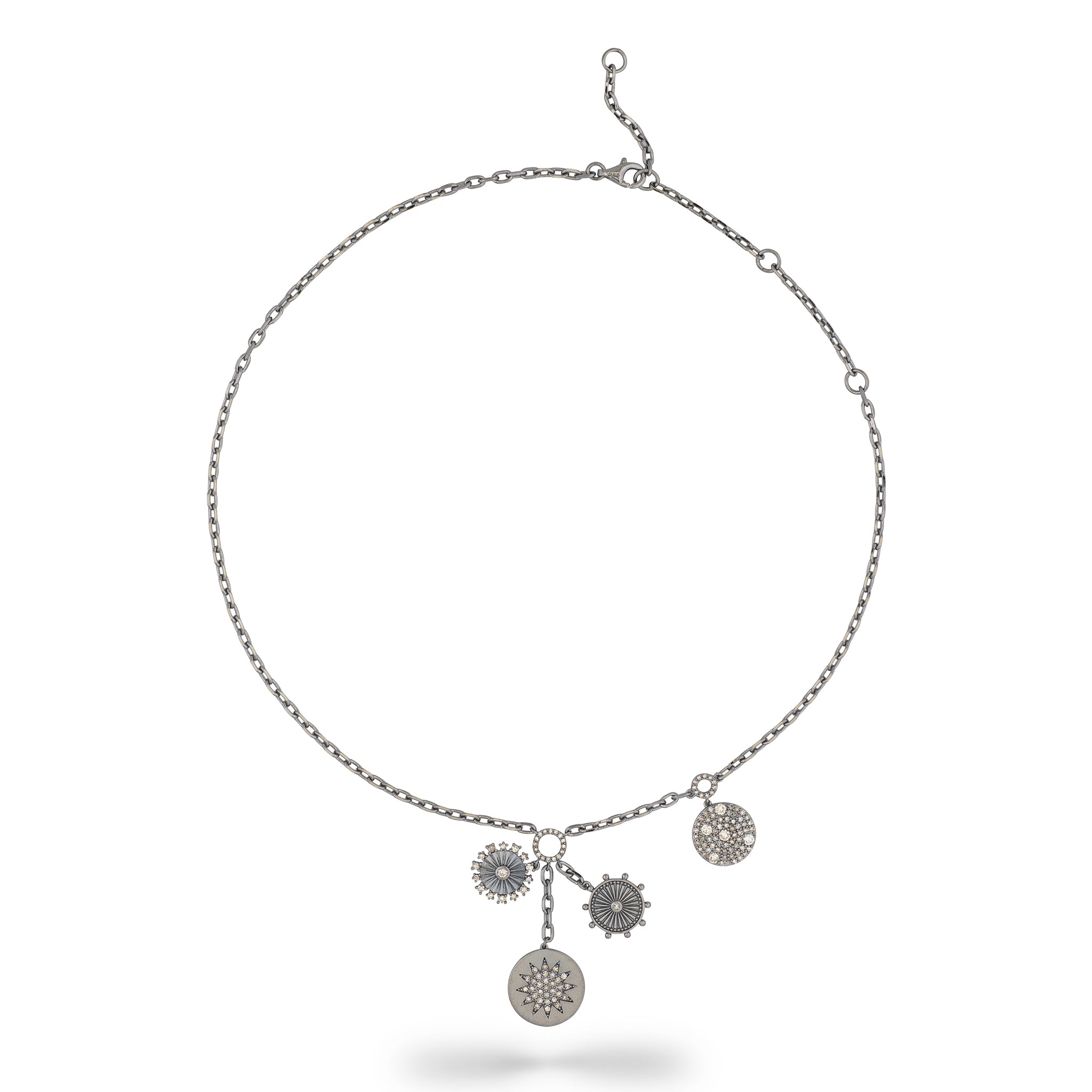 Sterling Silver and Diamond Disk Drop Necklace