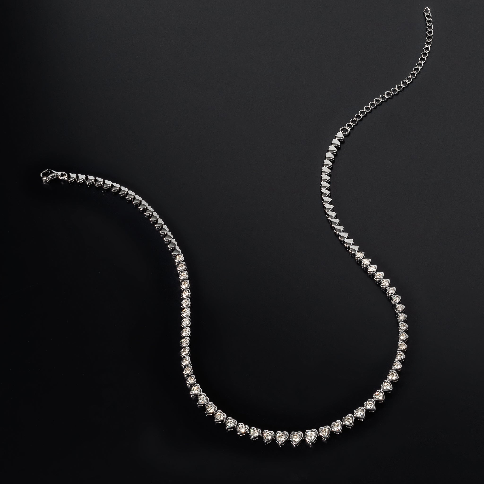 Sterling and Diamond Heart Tennis Necklace