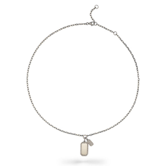 Sterling Silver and Diamond Double Tag Necklace