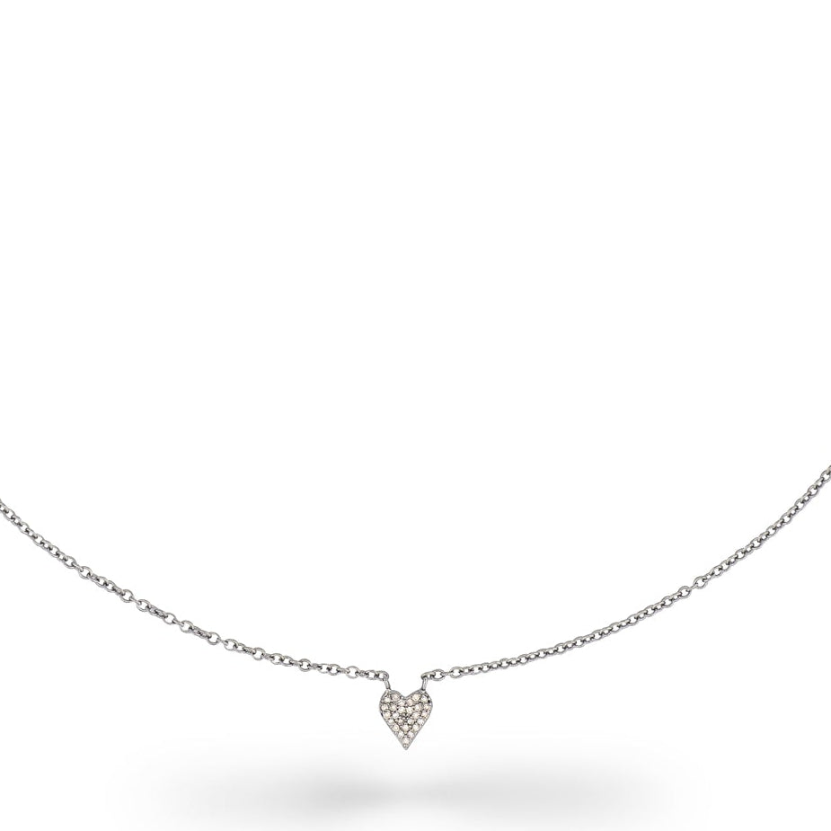 Sterling and Pave Diamond Itsy Heart Disk Pendant Necklace