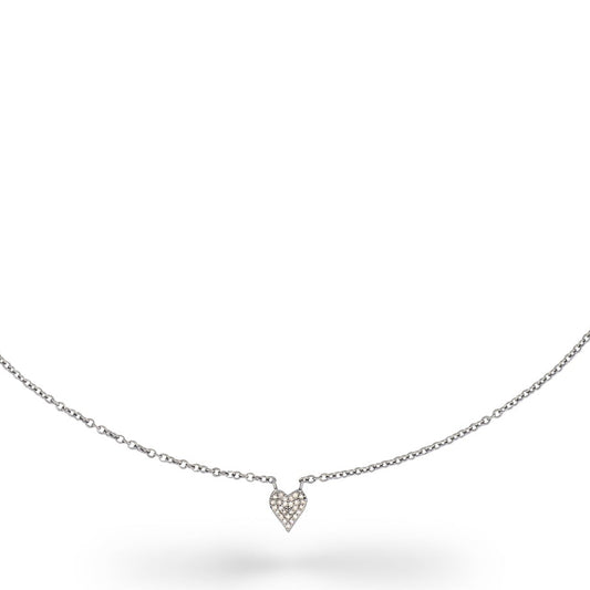 Sterling and Pave Diamond Itsy Heart Disk Pendant Necklace