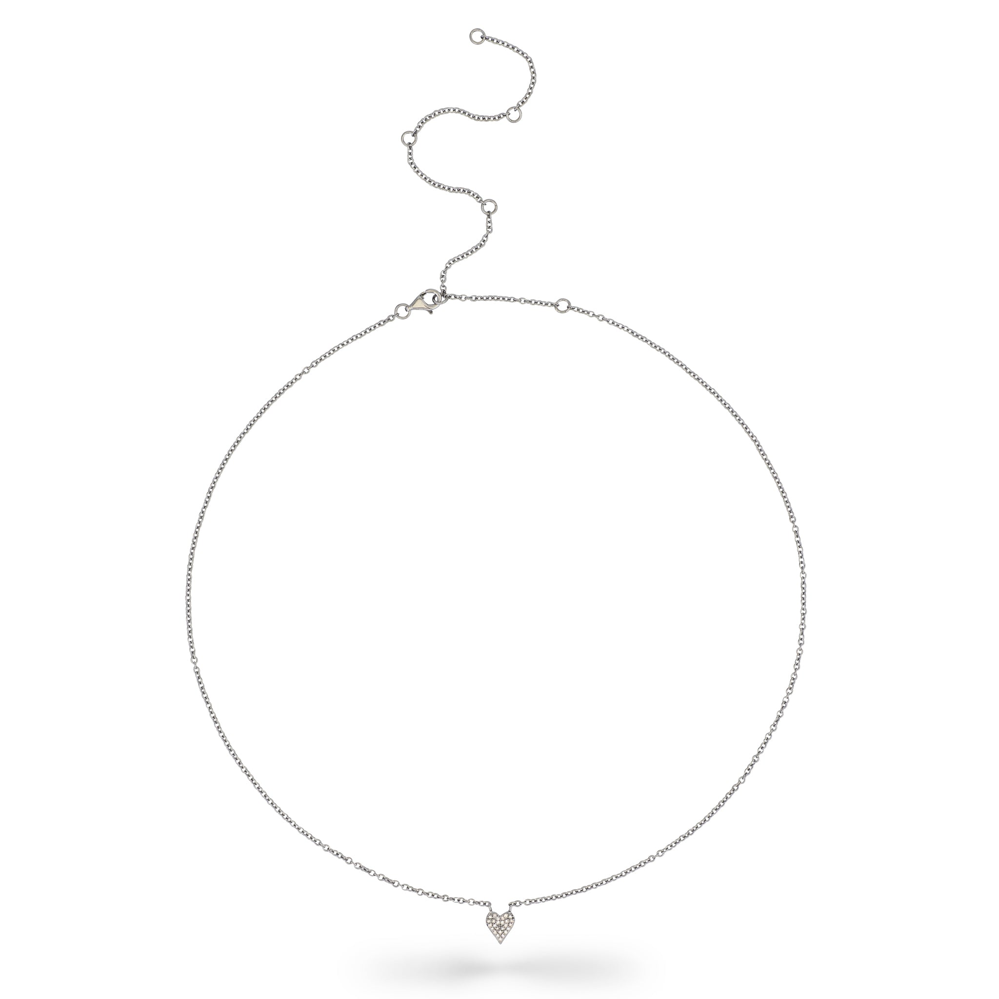 Sterling and Pave Diamond Itsy Heart Disk Pendant Necklace