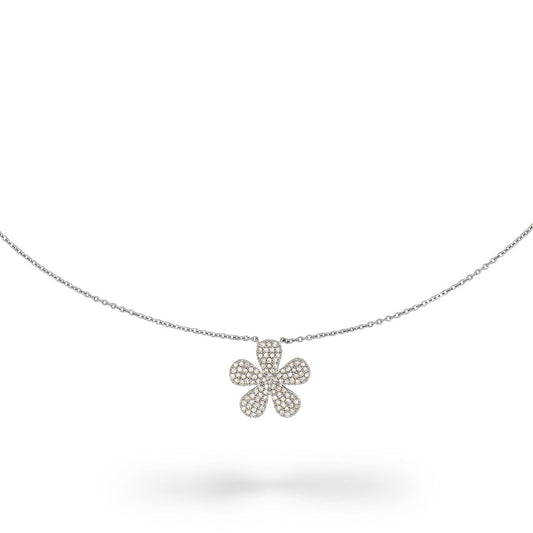 Sterling and Pave Diamond Daisy Pendant Necklace .55cts