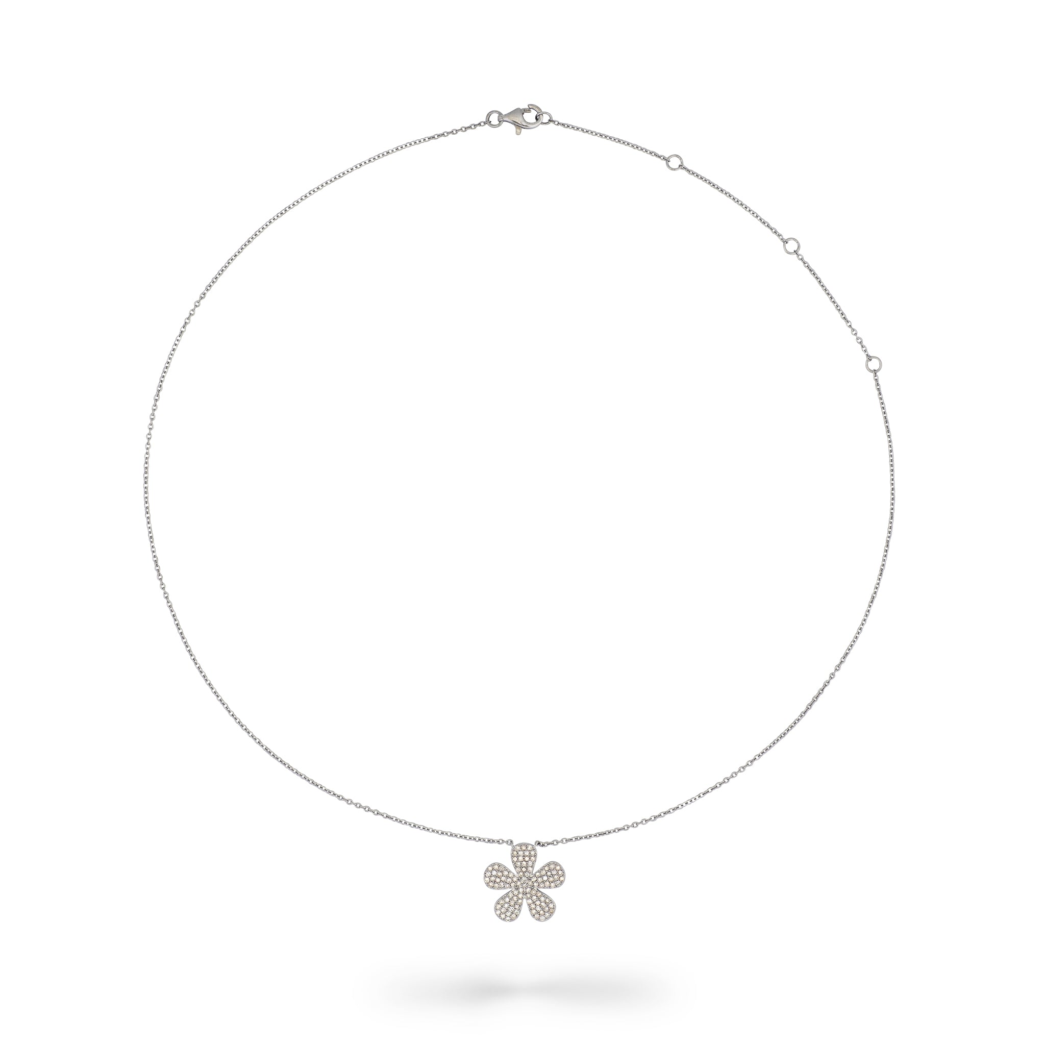 Sterling and Pave Diamond Daisy Pendant Necklace .55cts